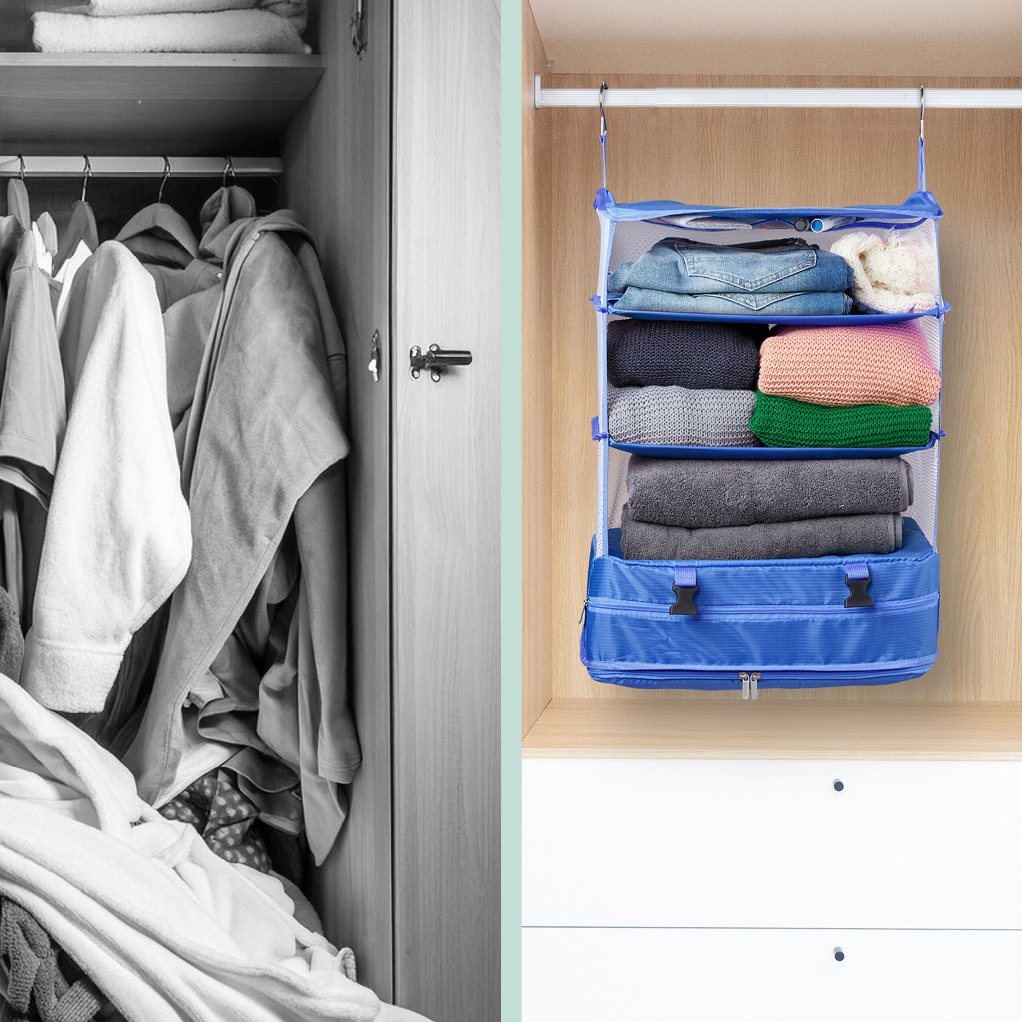 Gepäck-Organizer zum Hängen 4 Fächer Weiss-Dunkelblau von Relaxdays