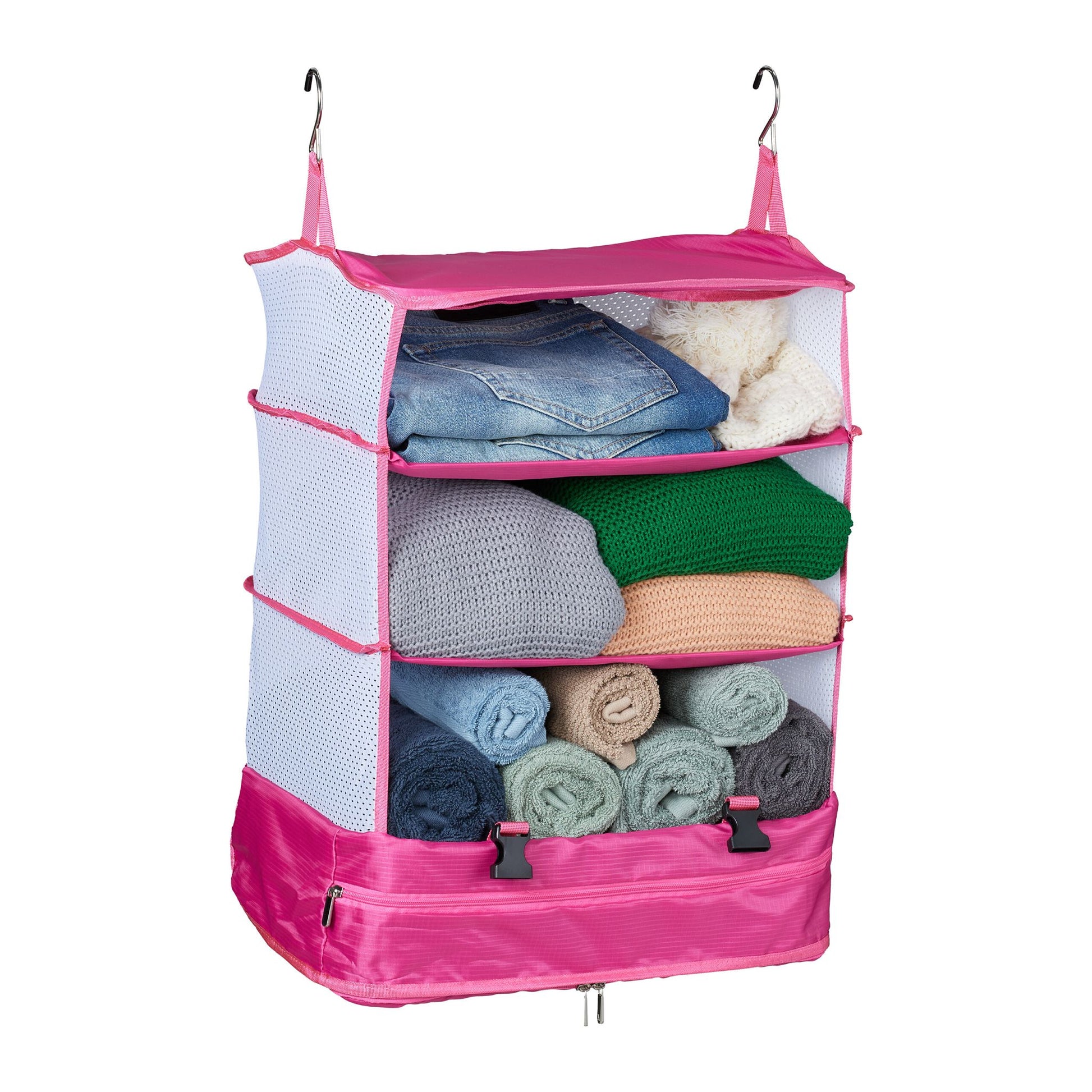 Gepäck-Organizer zum Hängen 4 Fächer Weiss-Pink von Relaxdays