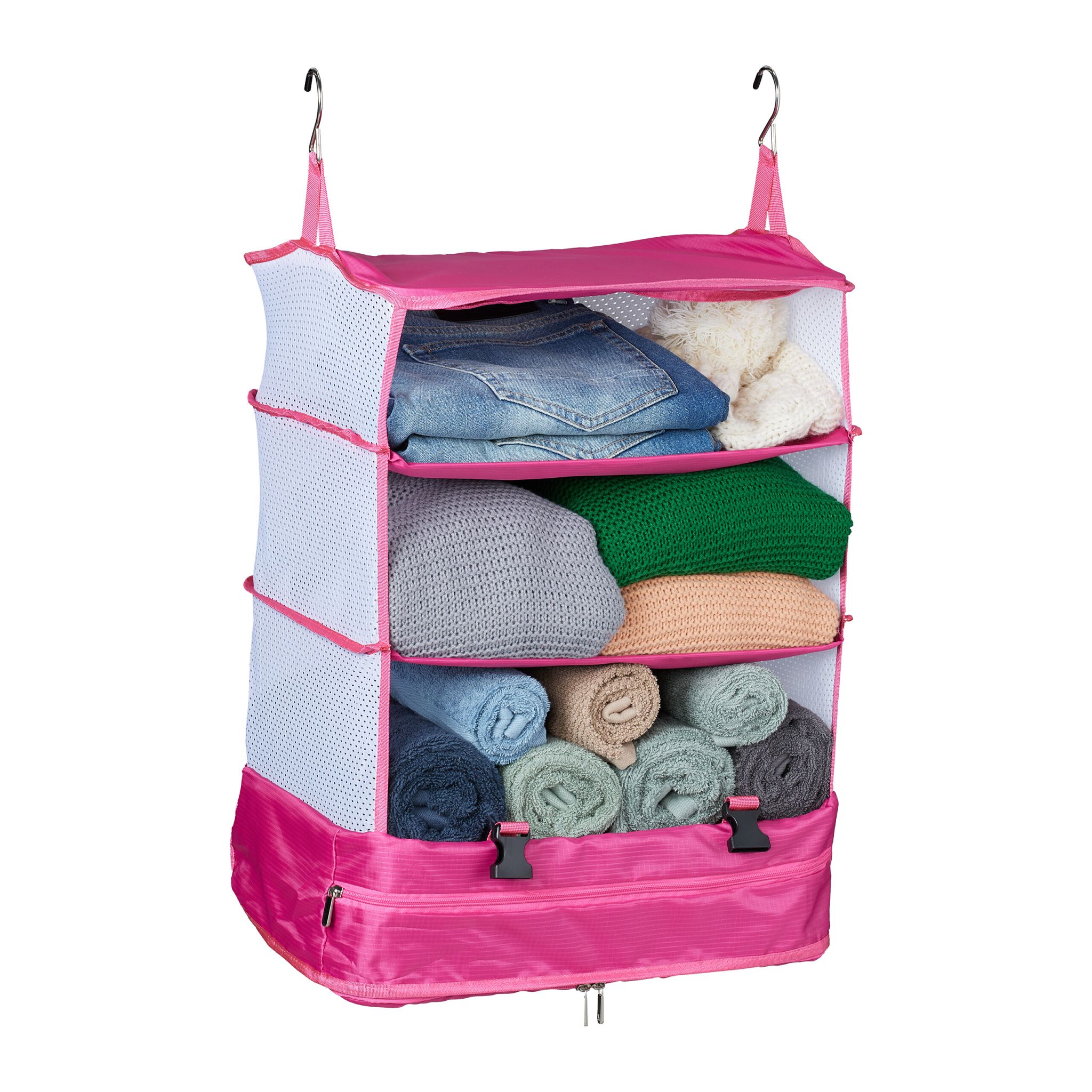 Gepäck-Organizer zum Hängen 4 Fächer Weiss-Pink von Relaxdays