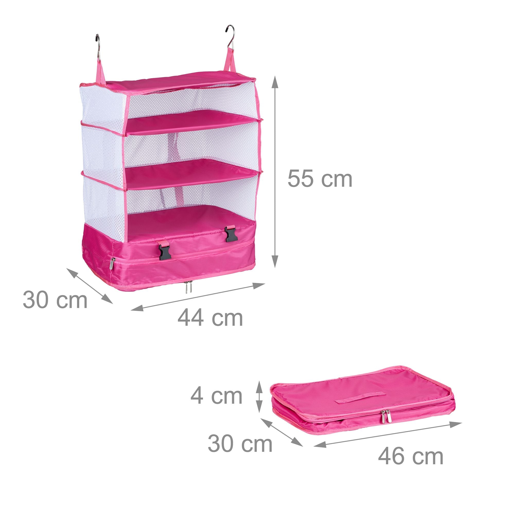 Gepäck-Organizer zum Hängen 4 Fächer Weiss-Pink von Relaxdays