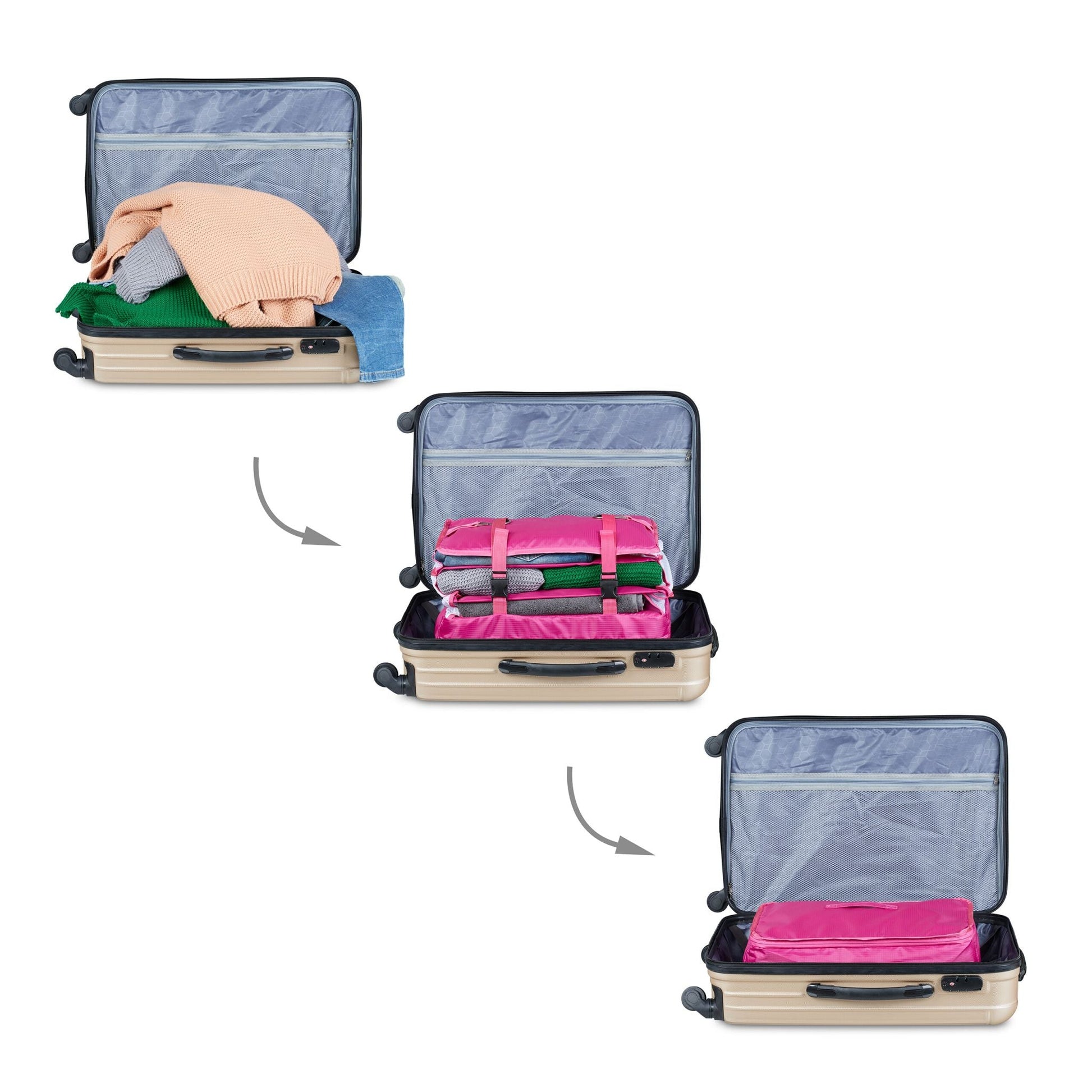 Gepäck-Organizer zum Hängen 4 Fächer Weiss-Pink von Relaxdays