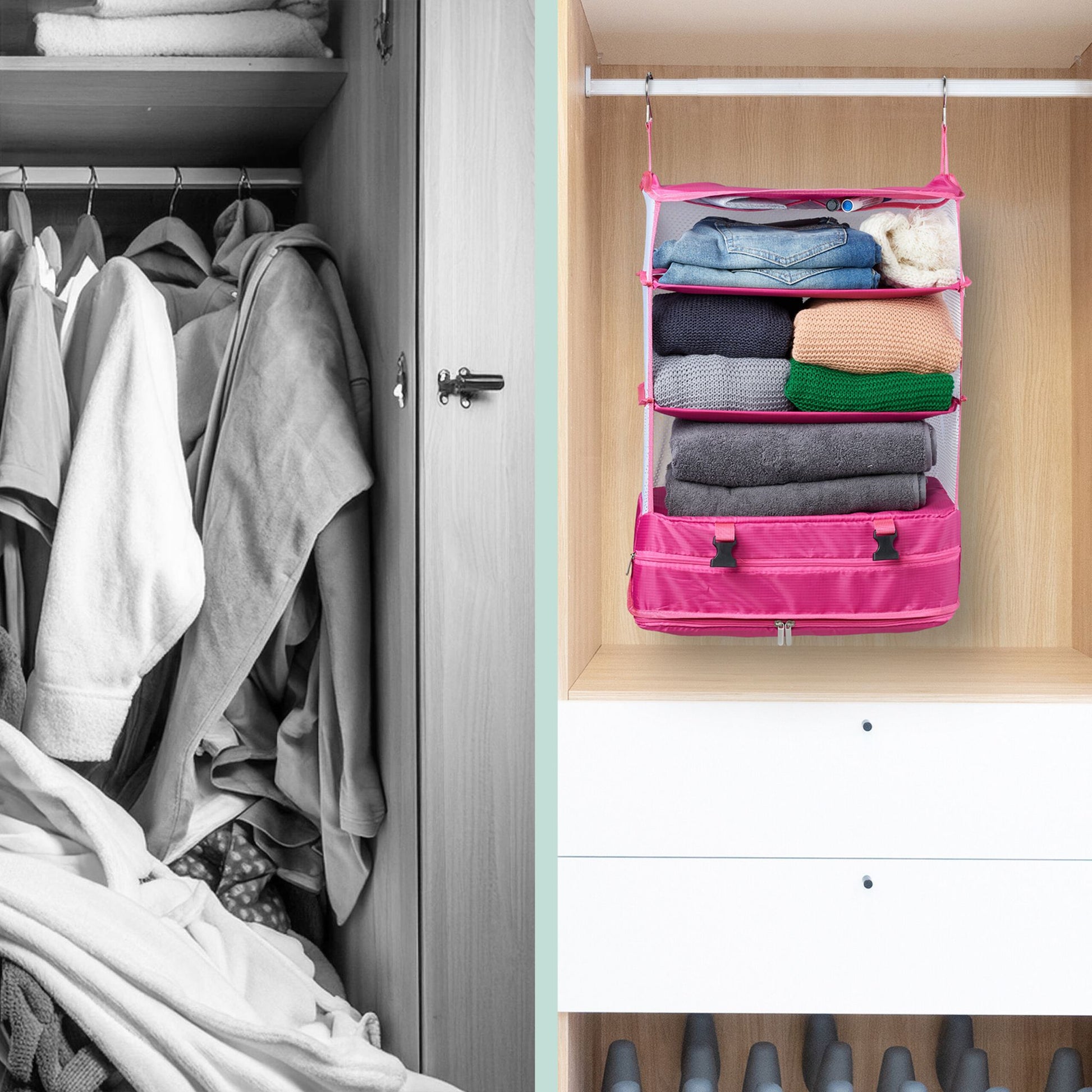 Gepäck-Organizer zum Hängen 4 Fächer Weiss-Pink von Relaxdays