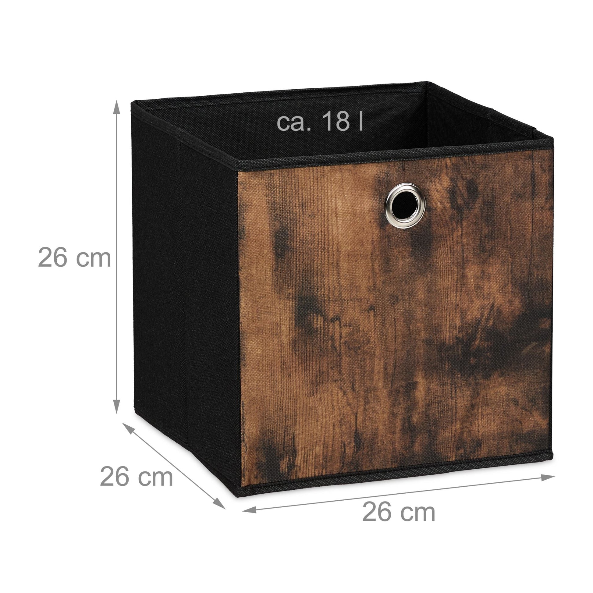 Stoff Aufbewahrungsbox Holzoptik 6er-Set Braun-Schwarz-Silber von Relaxdays