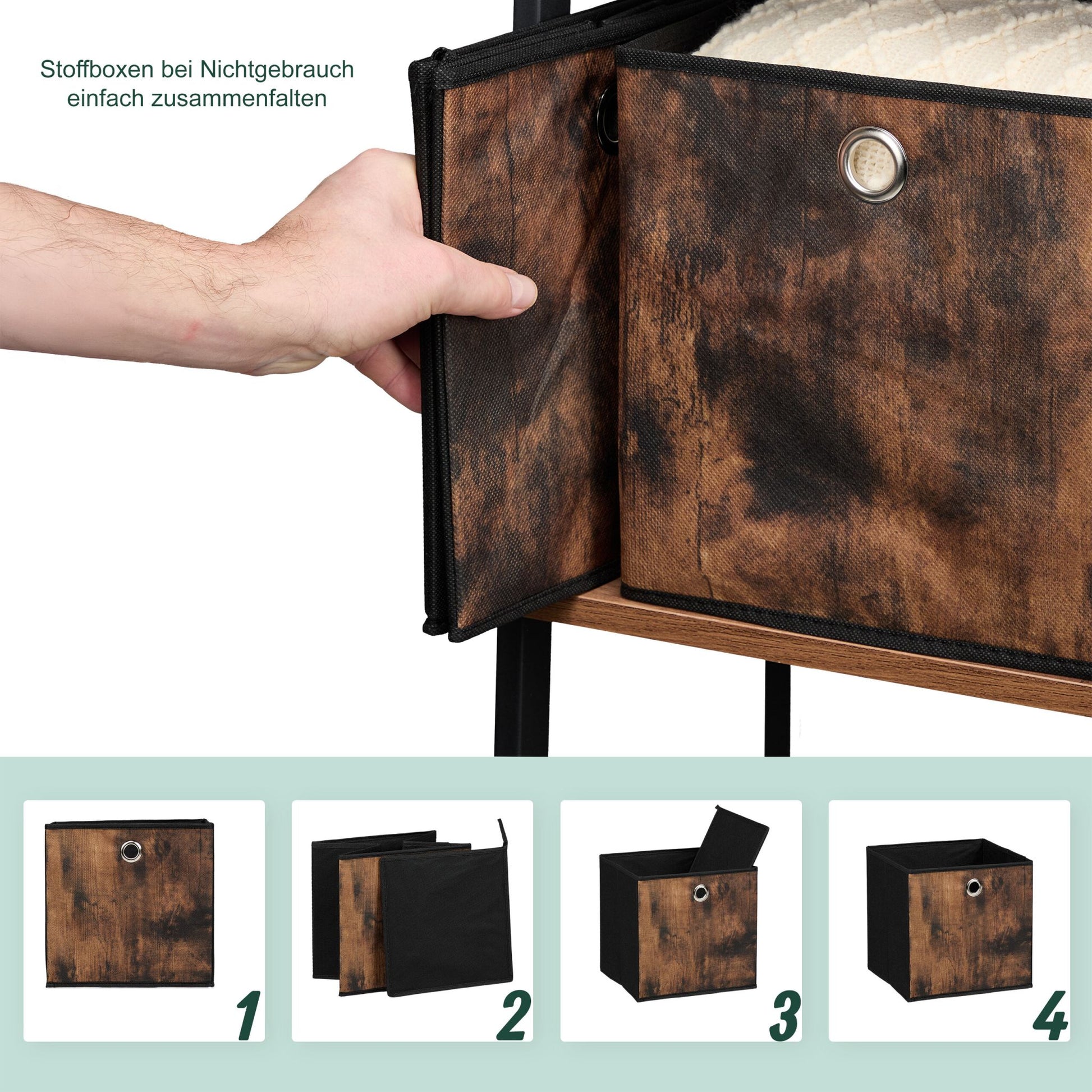 Stoff Aufbewahrungsbox Holzoptik 6er-Set Braun-Schwarz-Silber von Relaxdays
