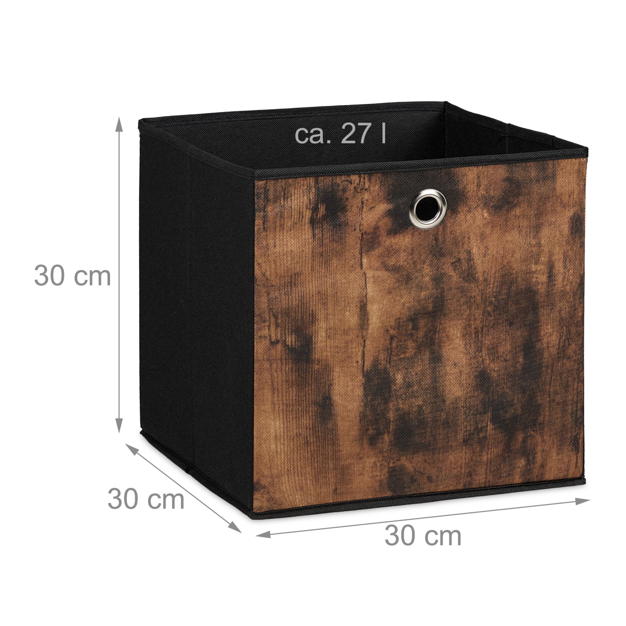 Stoff Aufbewahrungsbox Holzoptik 6er-Set Braun-Schwarz-Silber von Relaxdays