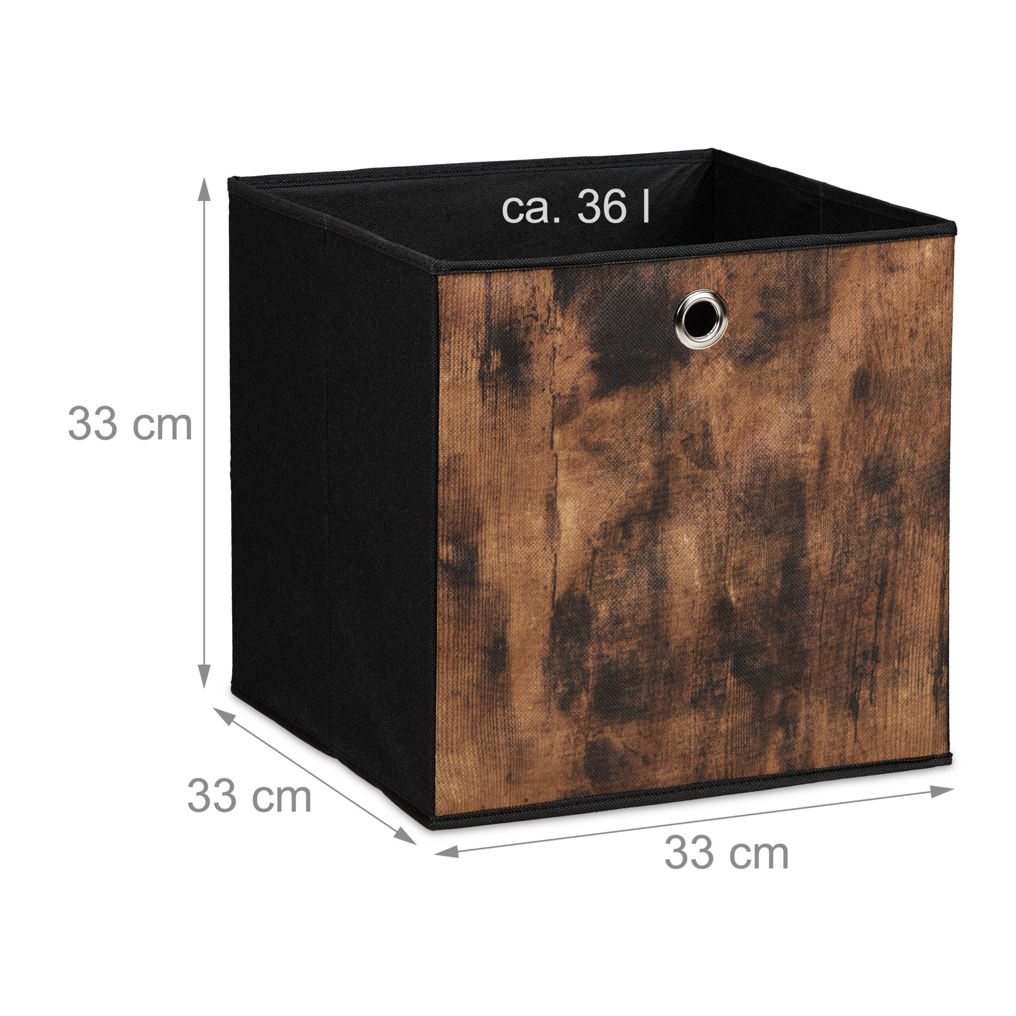 Stoff Aufbewahrungsbox Holzoptik 6er-Set Braun-Schwarz-Silber von Relaxdays