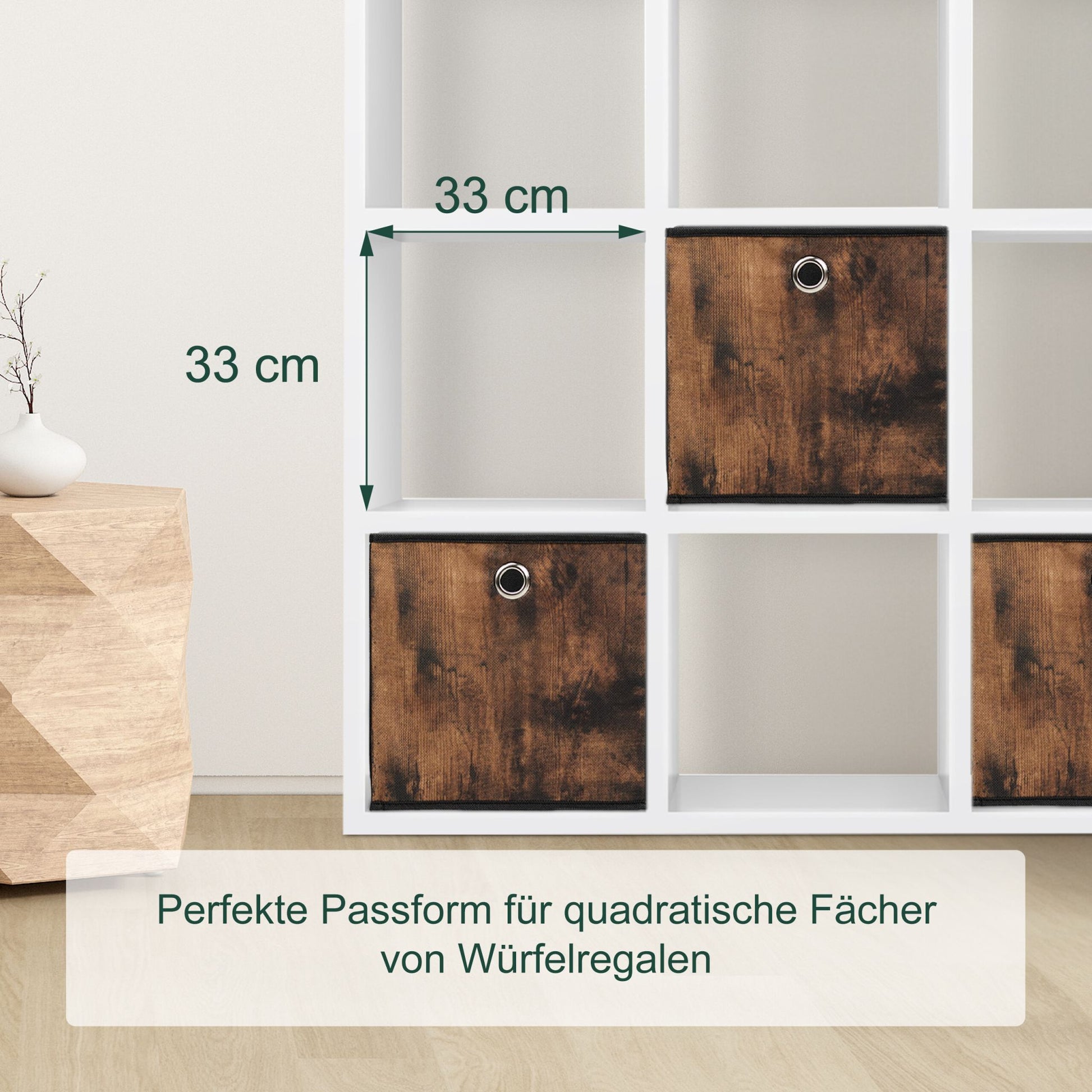 Stoff Aufbewahrungsbox Holzoptik 6er-Set Braun-Schwarz-Silber von Relaxdays