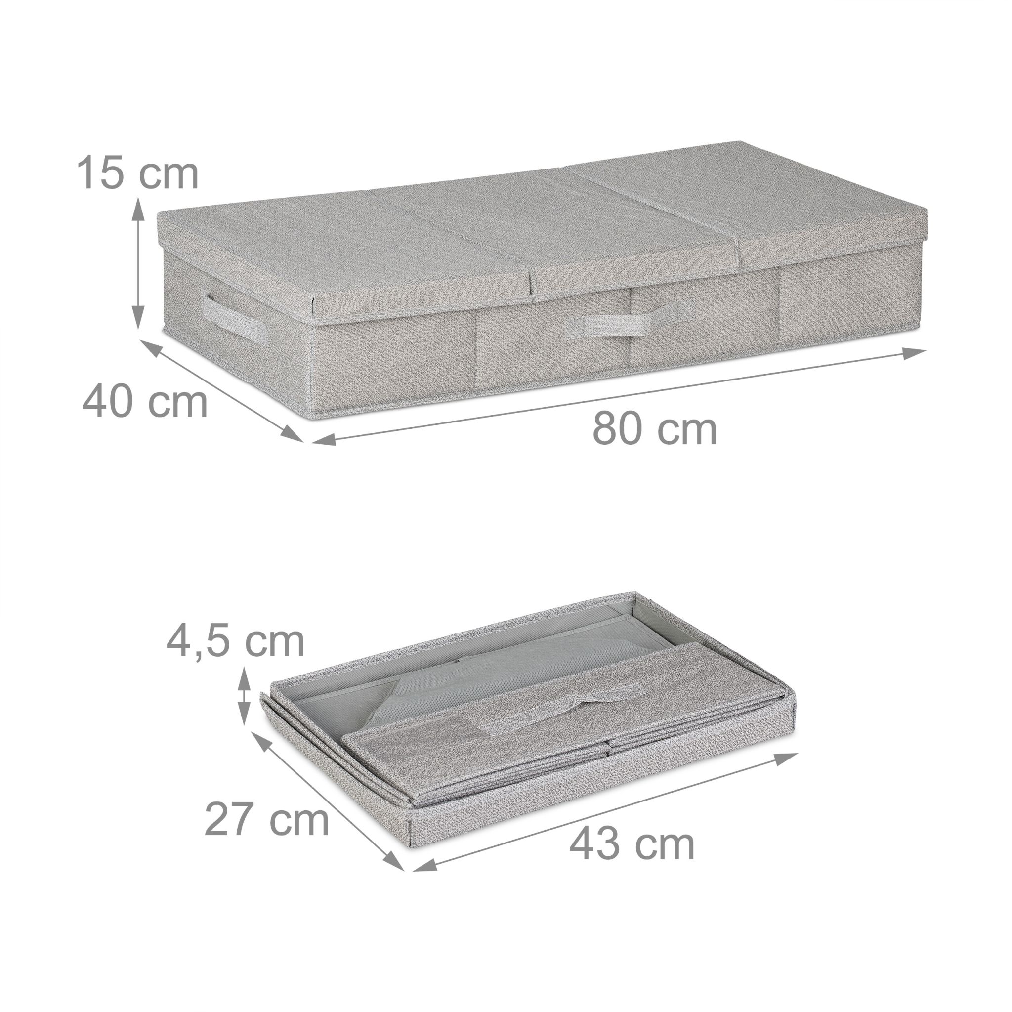 Unterbettkommode mit Deckel 2er-Set Grau von Relaxdays