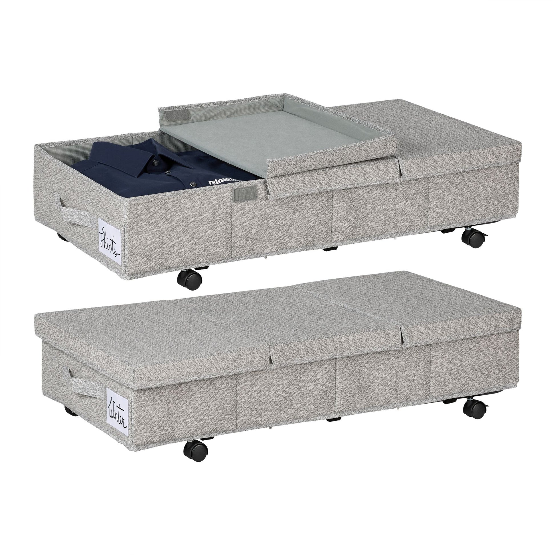 Unterbettkommode mit Rollen 2er-Set Schwarz-Grau von Relaxdays