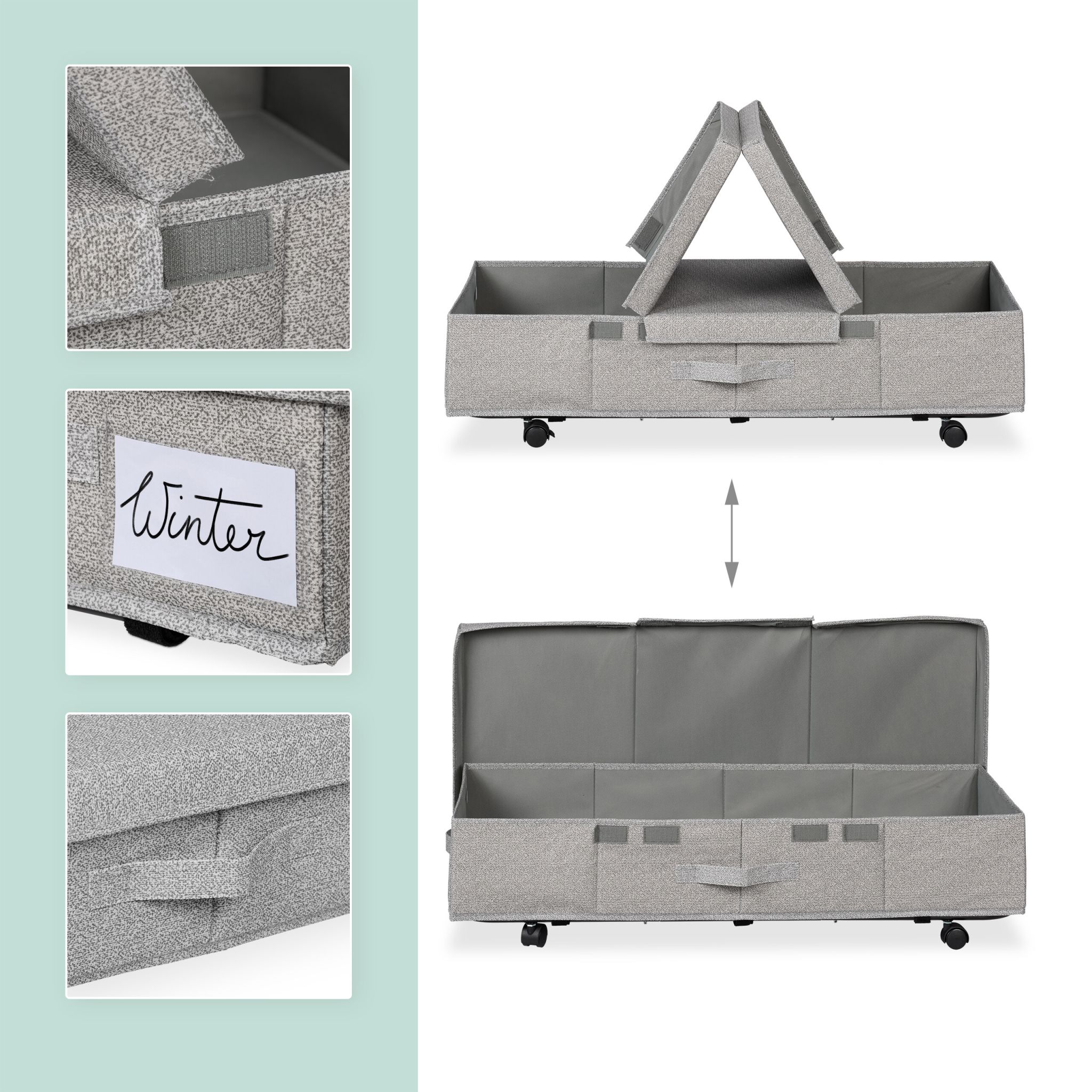 Unterbettkommode mit Rollen 2er-Set Schwarz-Grau von Relaxdays