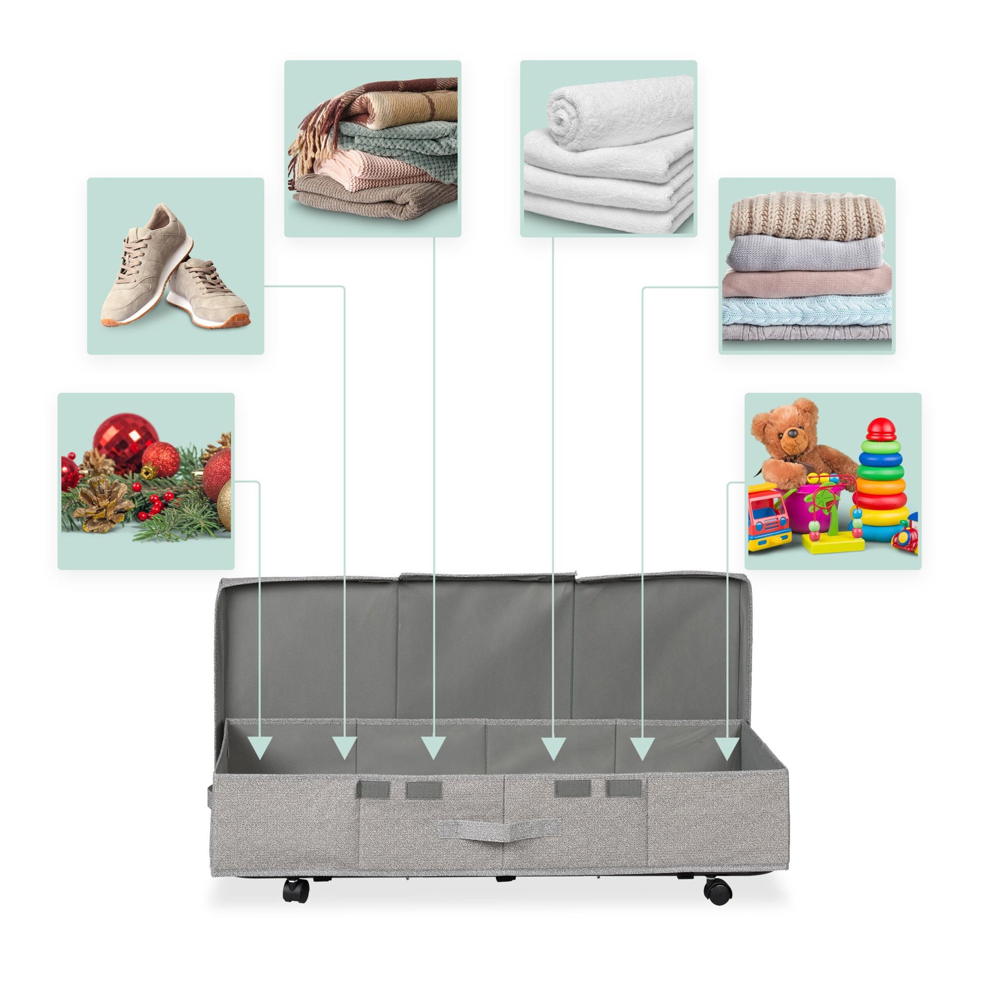 Unterbettkommode mit Rollen 2er-Set Schwarz-Grau von Relaxdays