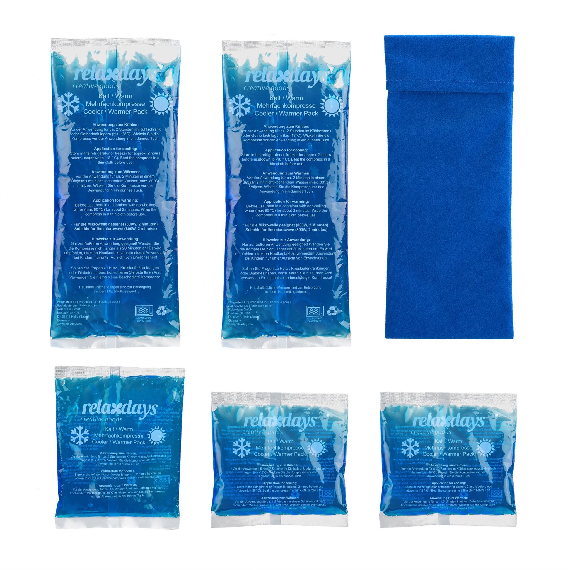 Kühlpads 5er-Set mit Hülle Blau von Relaxdays