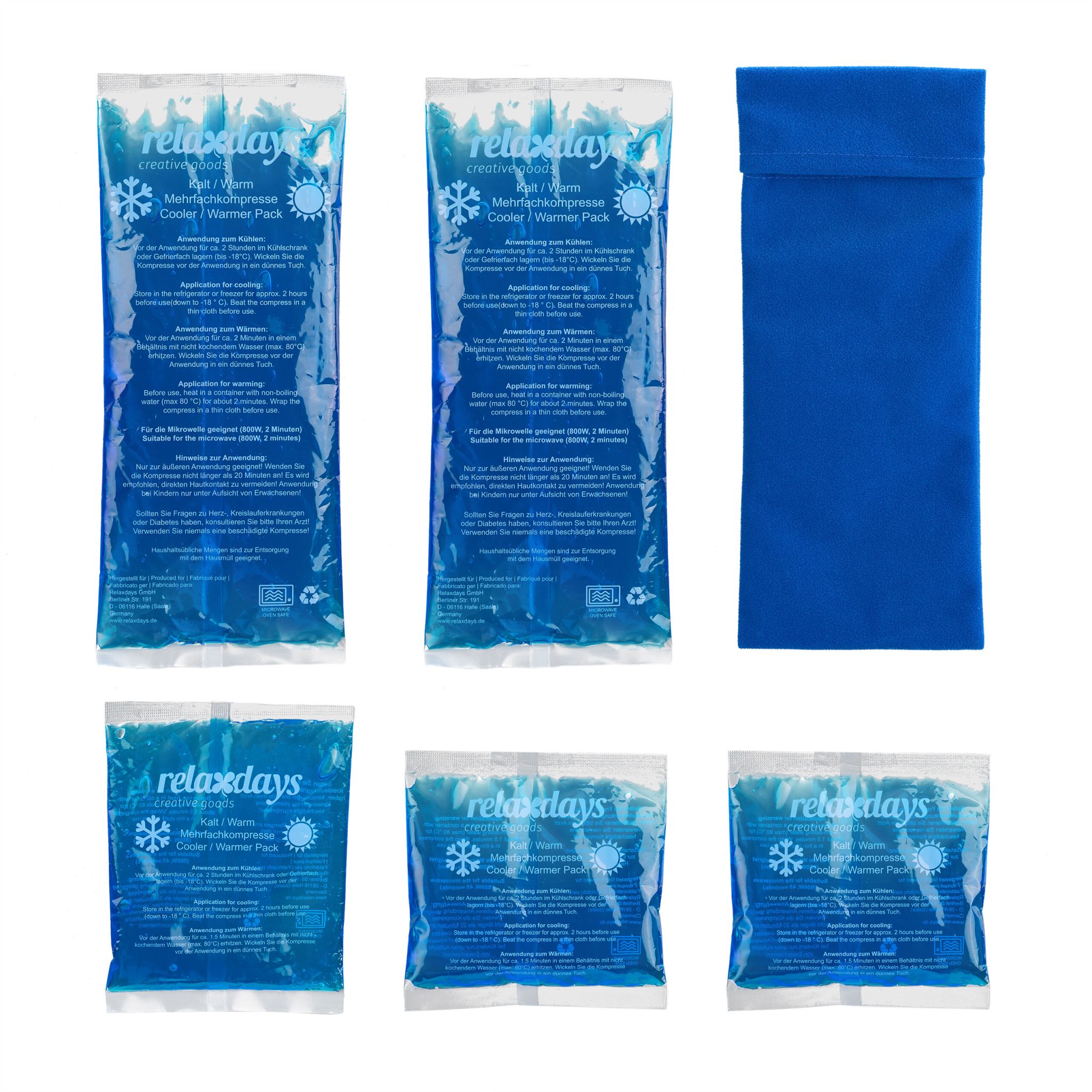 Kühlpads 5er-Set mit Hülle Blau von Relaxdays