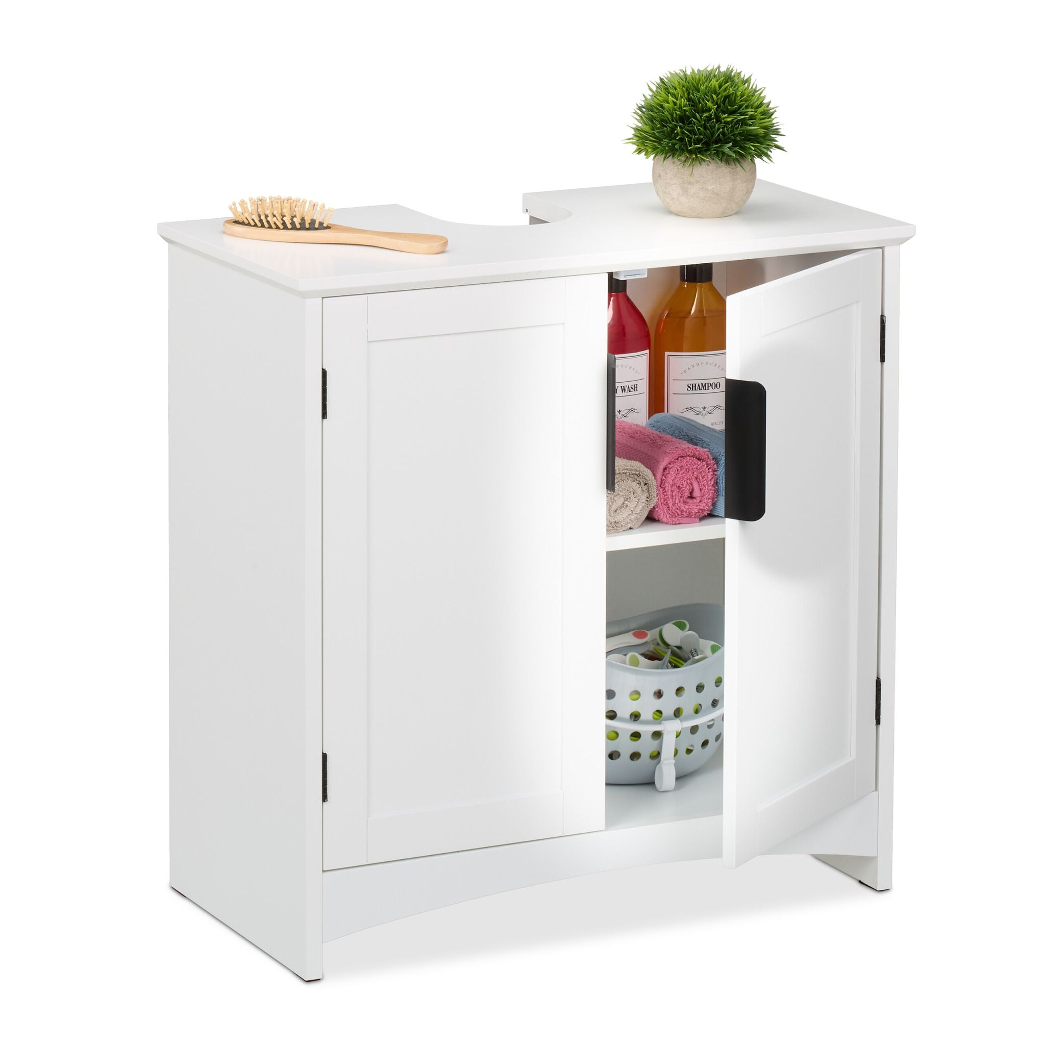 Waschbeckenunterschrank mit Türen Weiss-Schwarz von Relaxdays