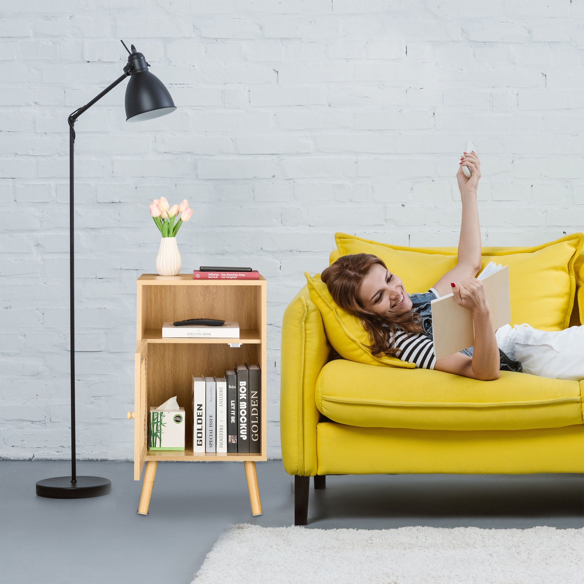 Nachttisch Rattan-Design Hellbraun von Relaxdays