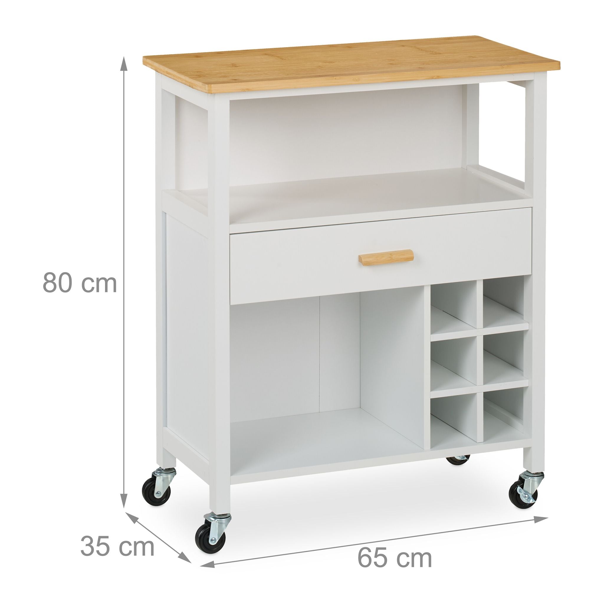 Küchenwagen mit Weinregal & Schublade Weiss-Hellbraun von Relaxdays
