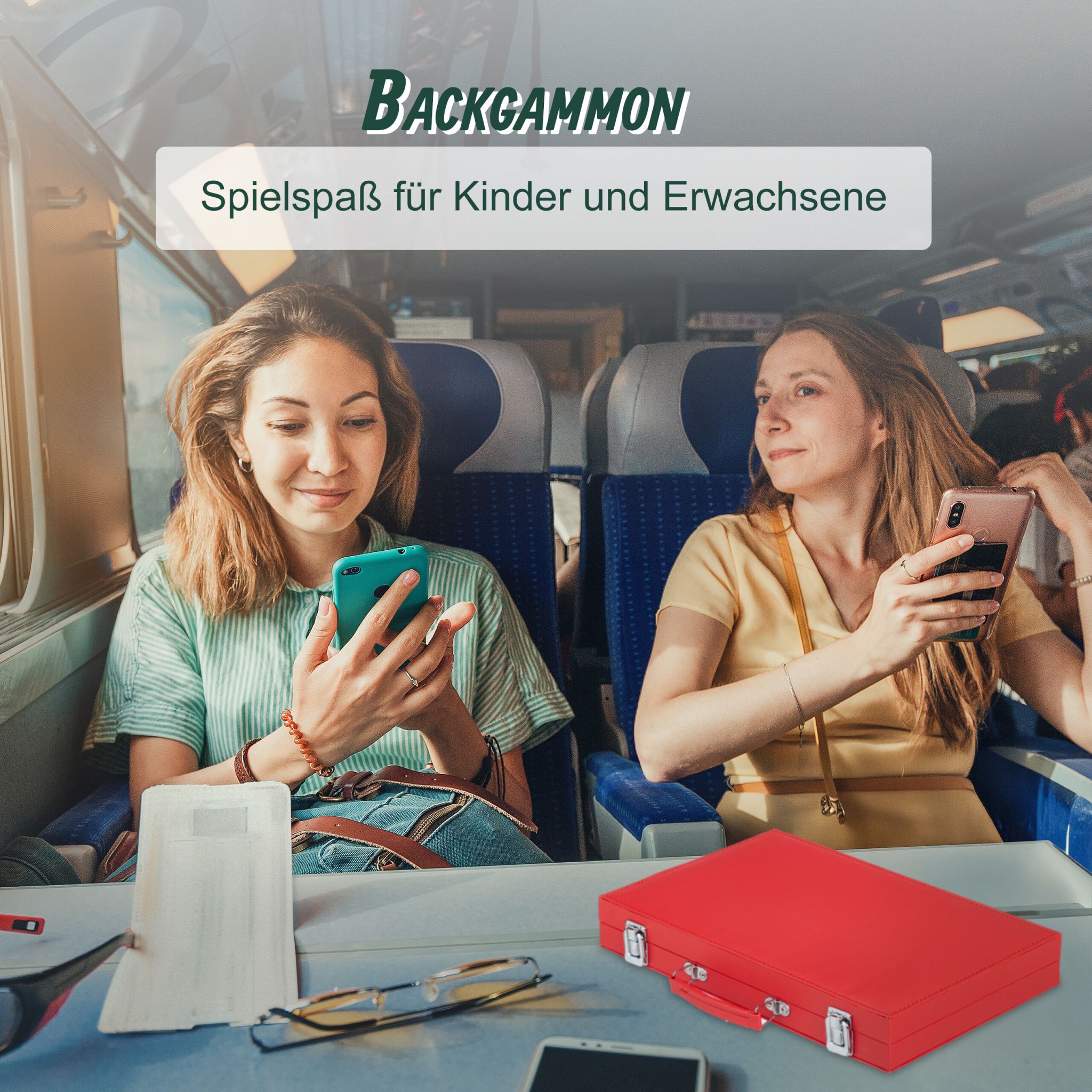 Backgammon Koffer Rot-Silber