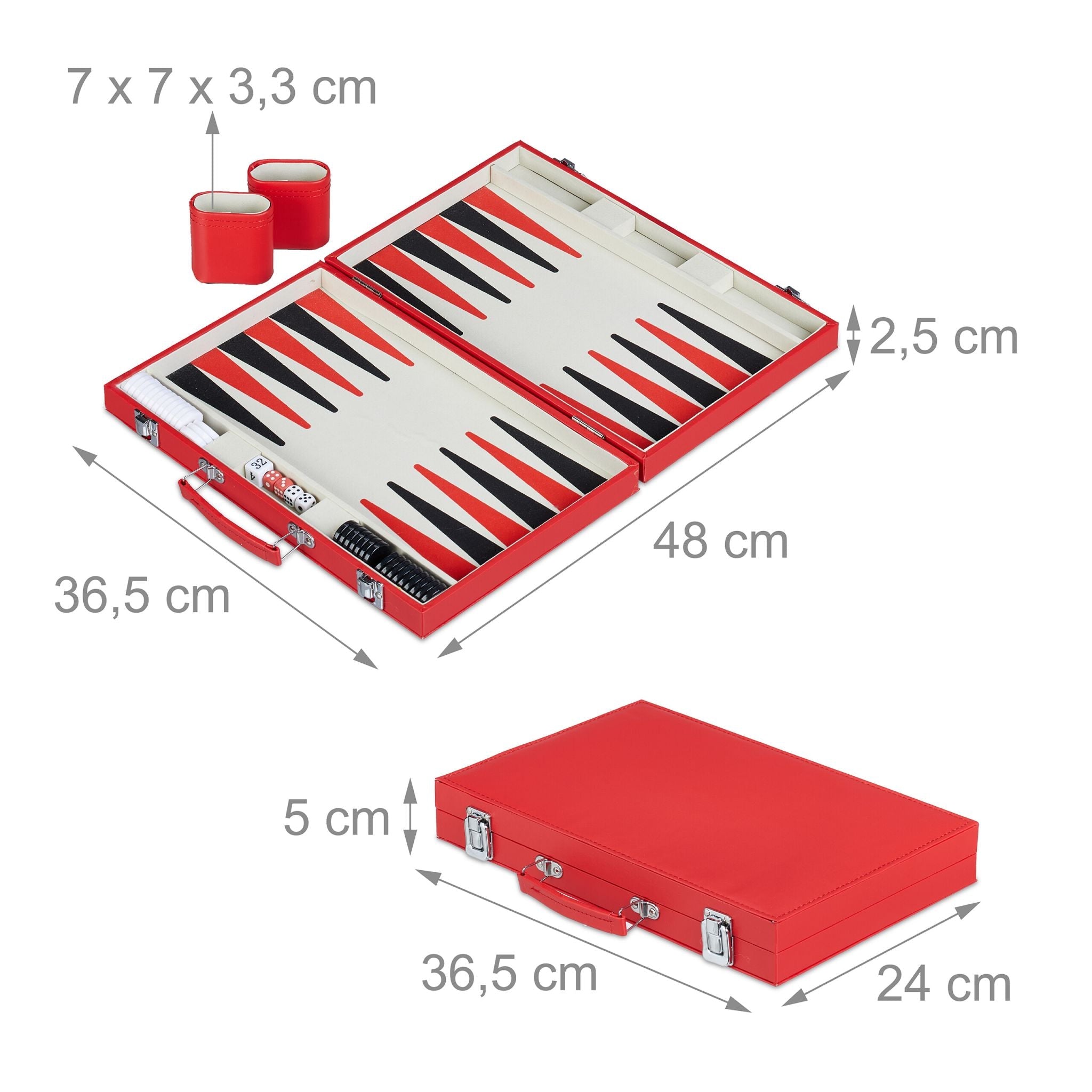 Backgammon Koffer Rot-Silber