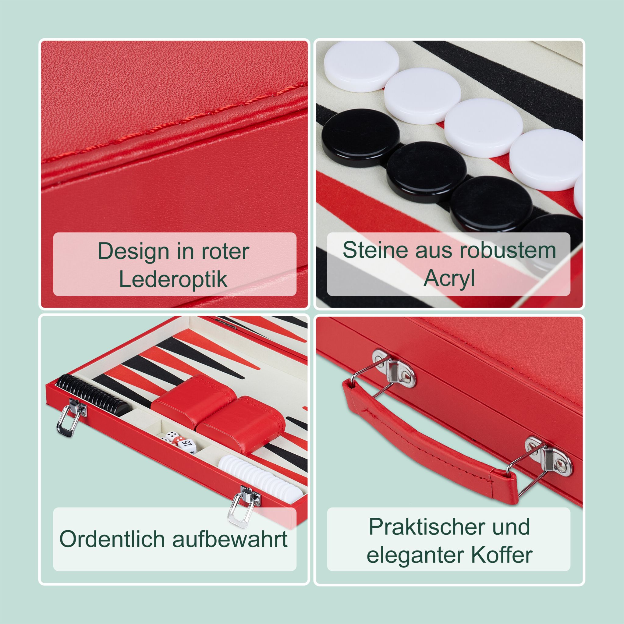 Backgammon Koffer Rot-Silber