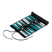 Backgammon zum Aufrollen Weiss-Schwarz-Türkis