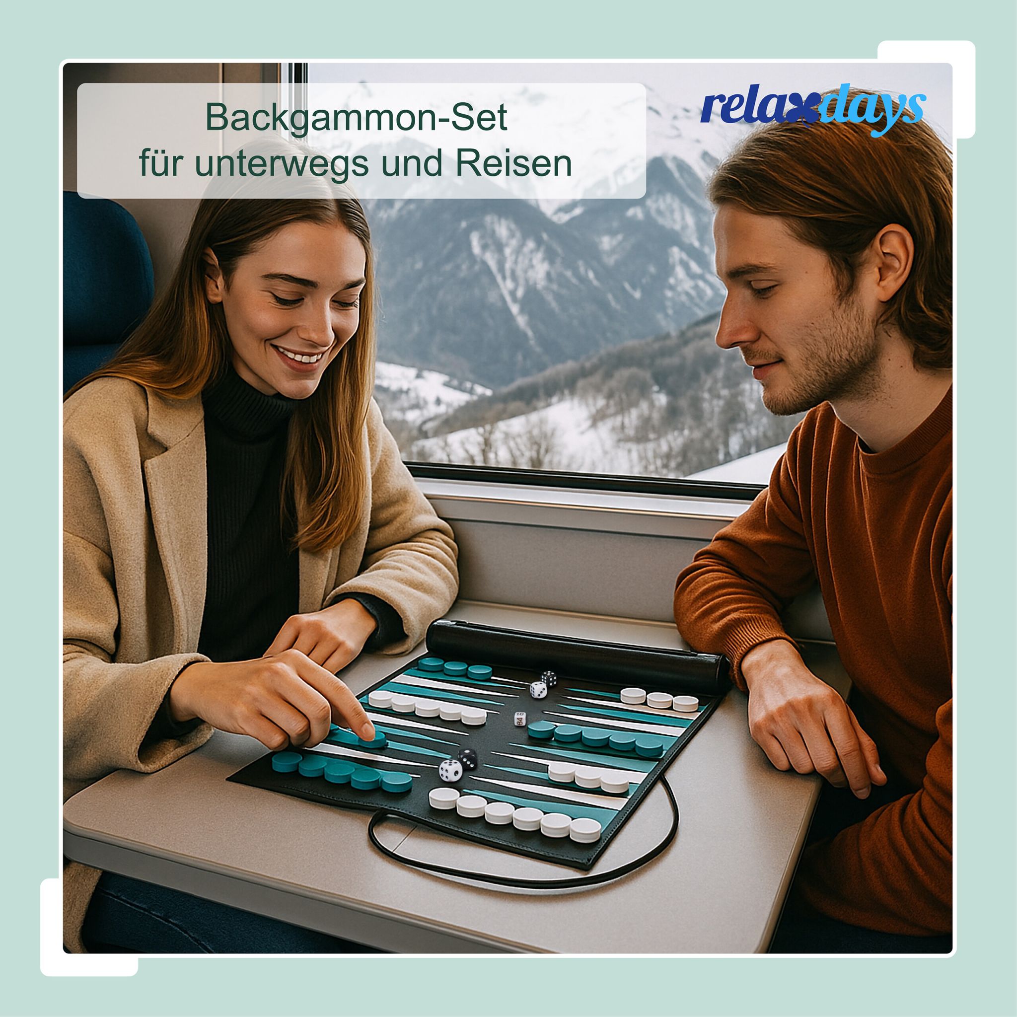 Backgammon zum Aufrollen Weiss-Schwarz-Türkis