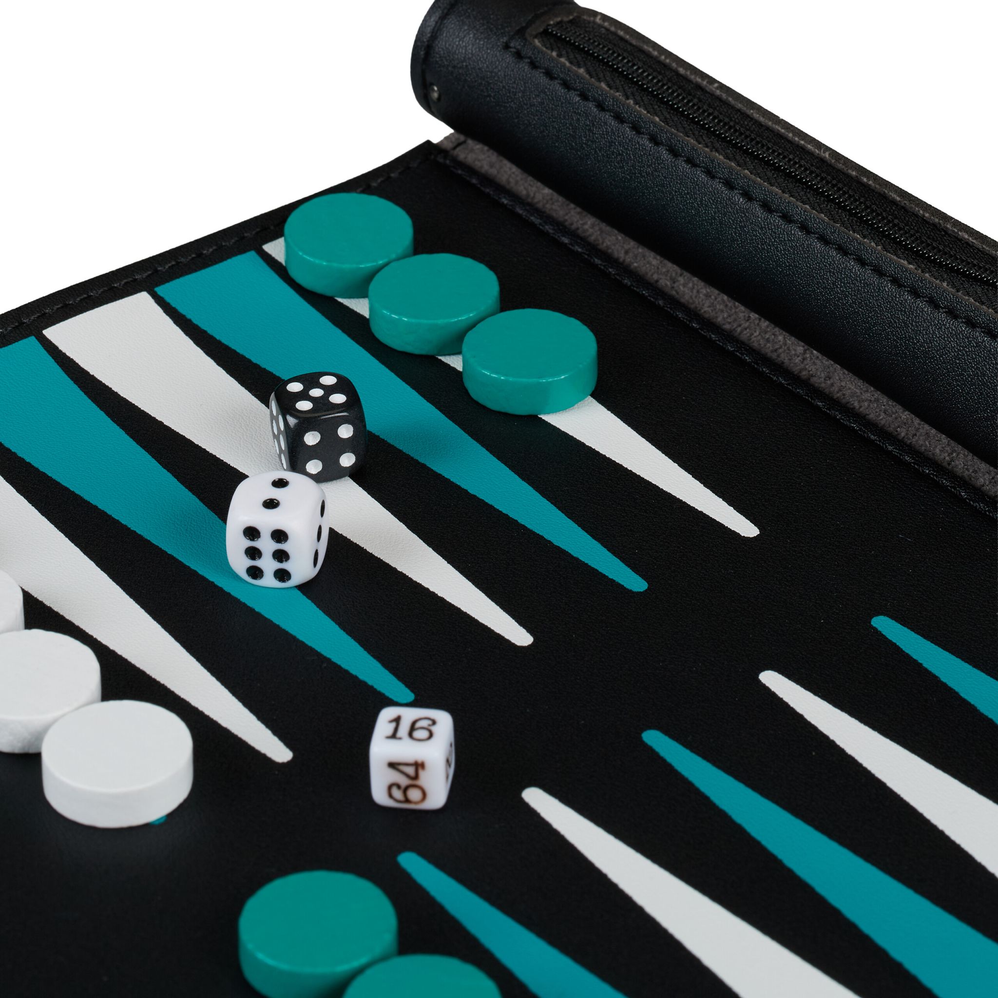 Backgammon zum Aufrollen Weiss-Schwarz-Türkis