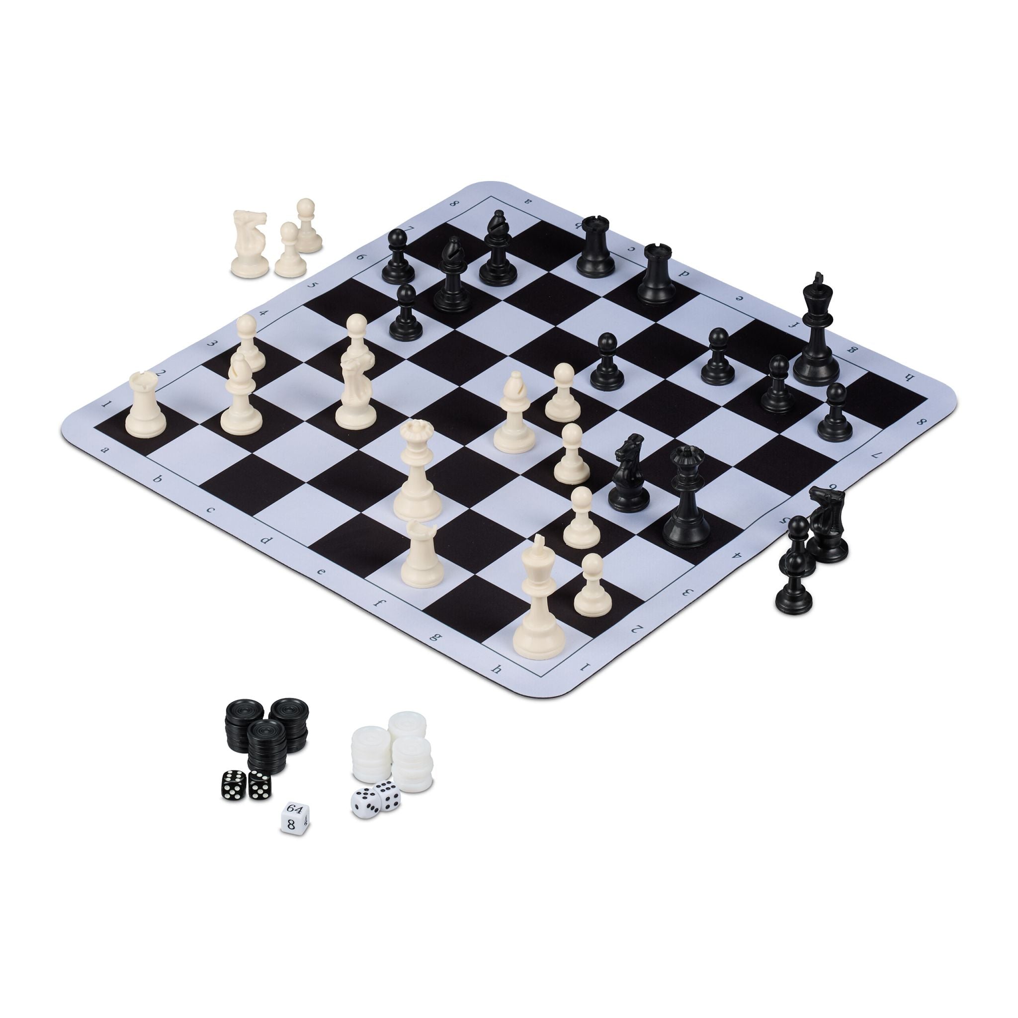 3 in 1 Schachspiel Backgammon Dame Weiss-Schwarz von Relaxdays