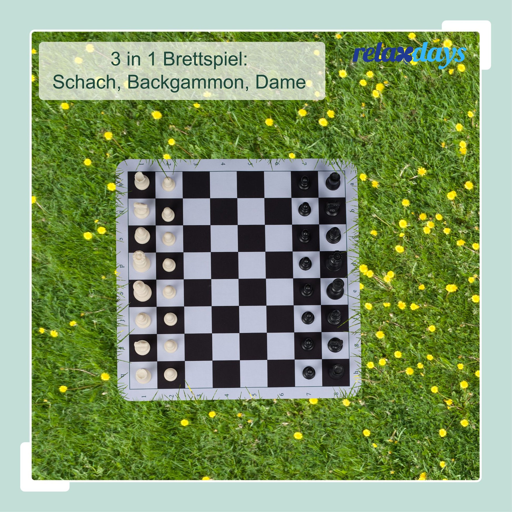 3 in 1 Schachspiel Backgammon Dame Weiss-Schwarz von Relaxdays