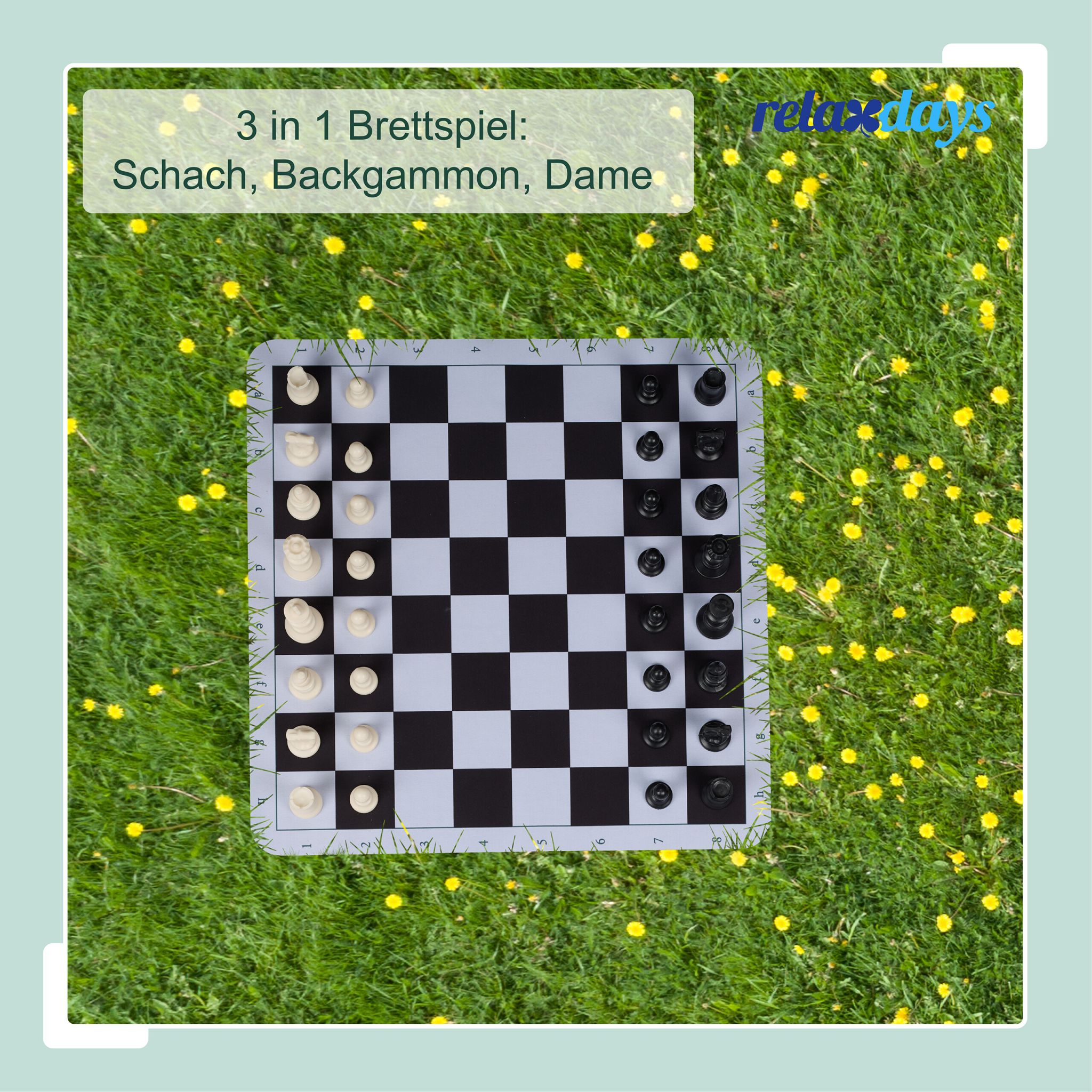 3 in 1 Schachspiel Backgammon Dame Weiss-Schwarz von Relaxdays