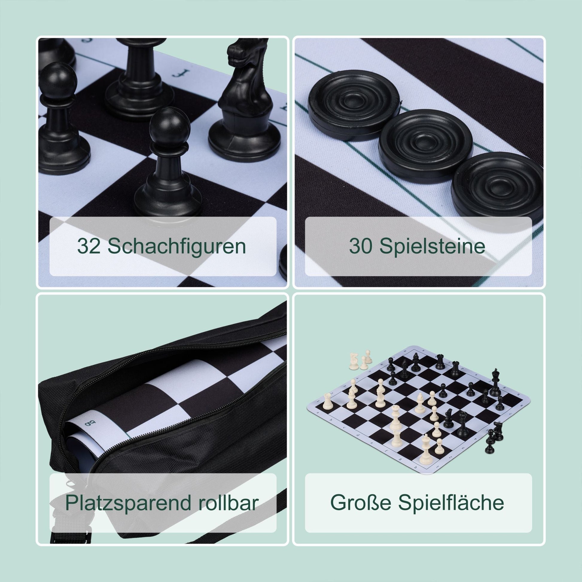 3 in 1 Schachspiel Backgammon Dame Weiss-Schwarz von Relaxdays