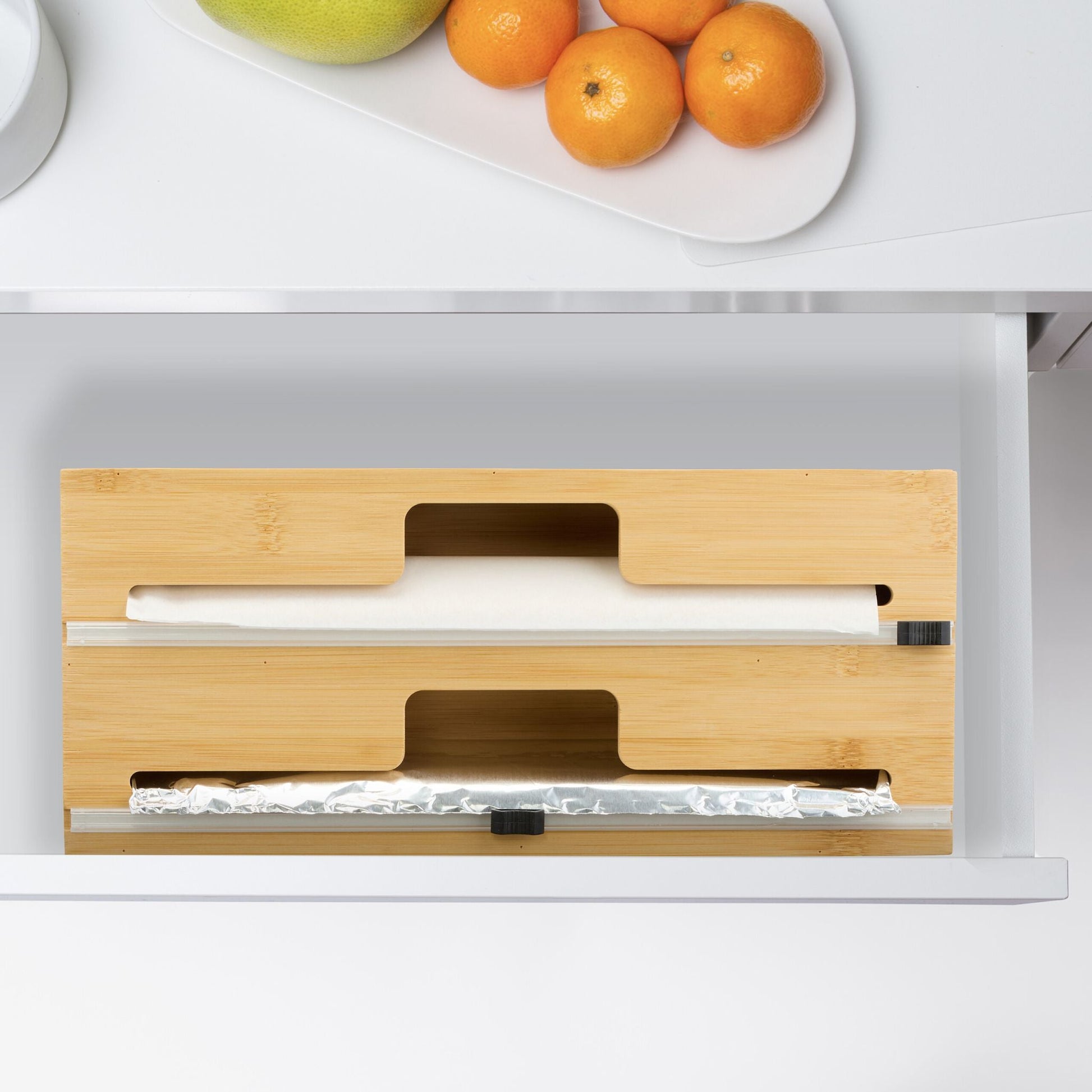 Folienspender Bambus Hellbraun-Schwarz von Relaxdays