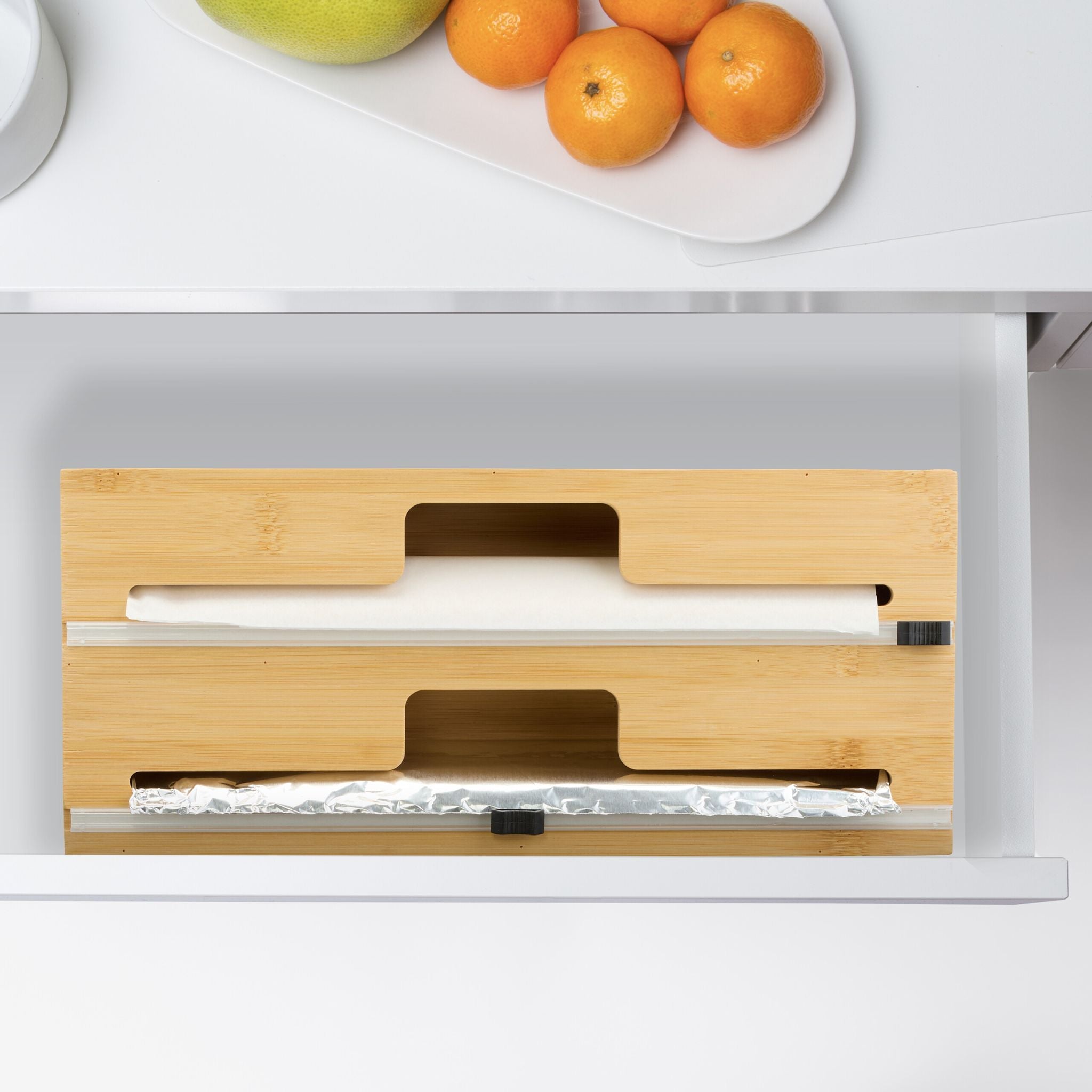 Folienspender Bambus Hellbraun-Schwarz von Relaxdays