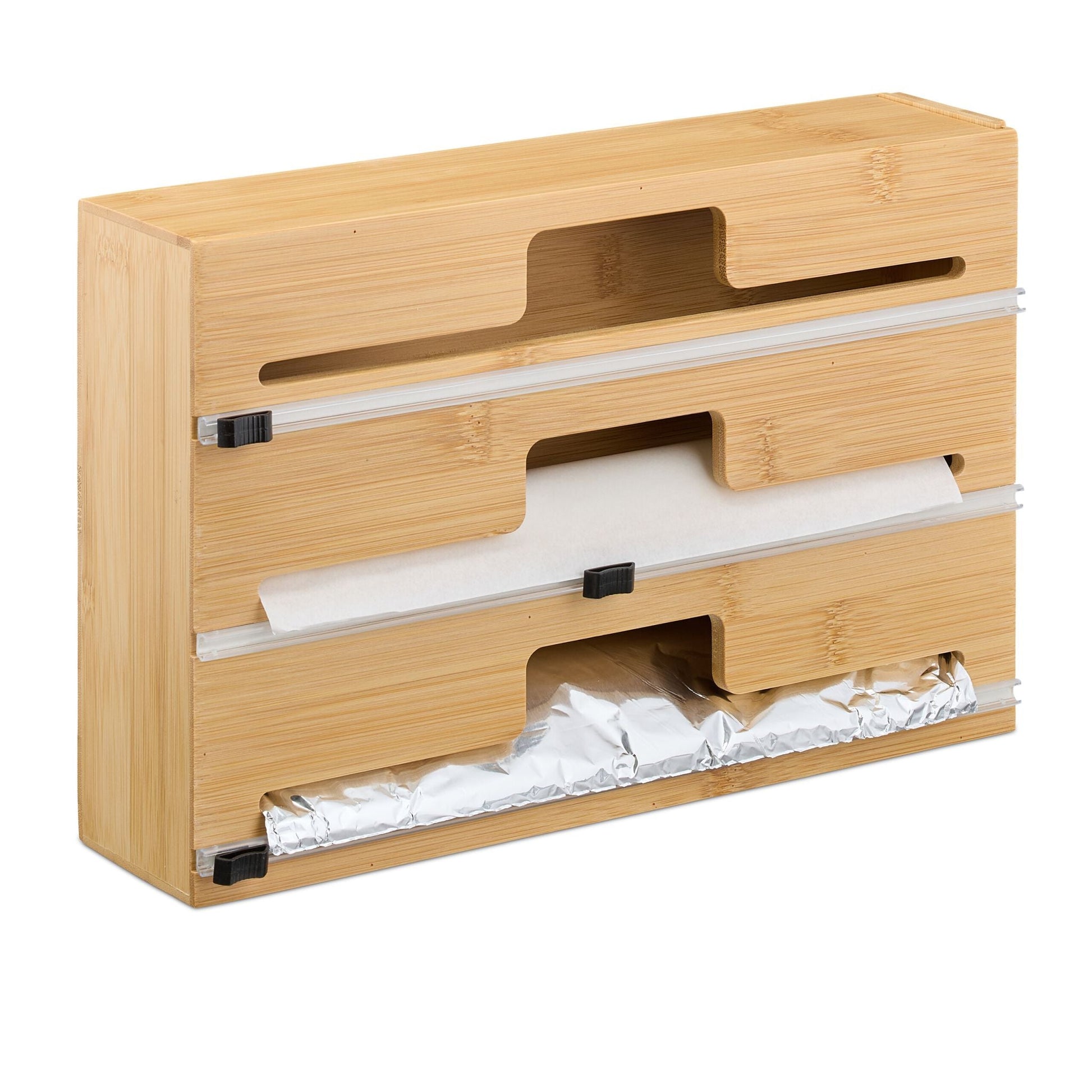 Folienspender Bambus Hellbraun-Schwarz von Relaxdays