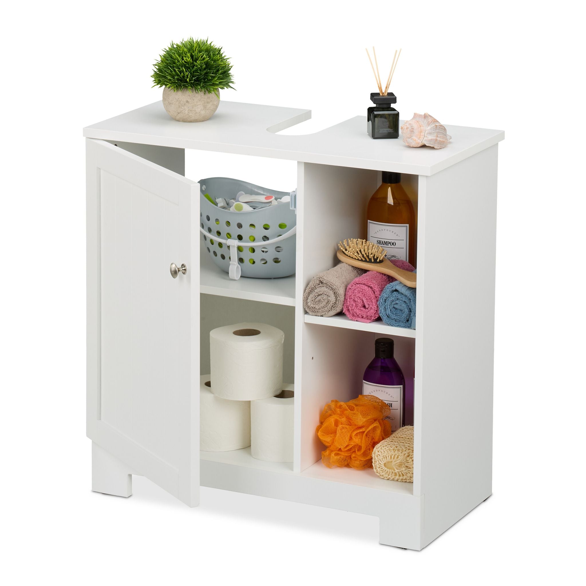 Waschbeckenunterschrank Tür & 4 Fächer Weiss von Relaxdays
