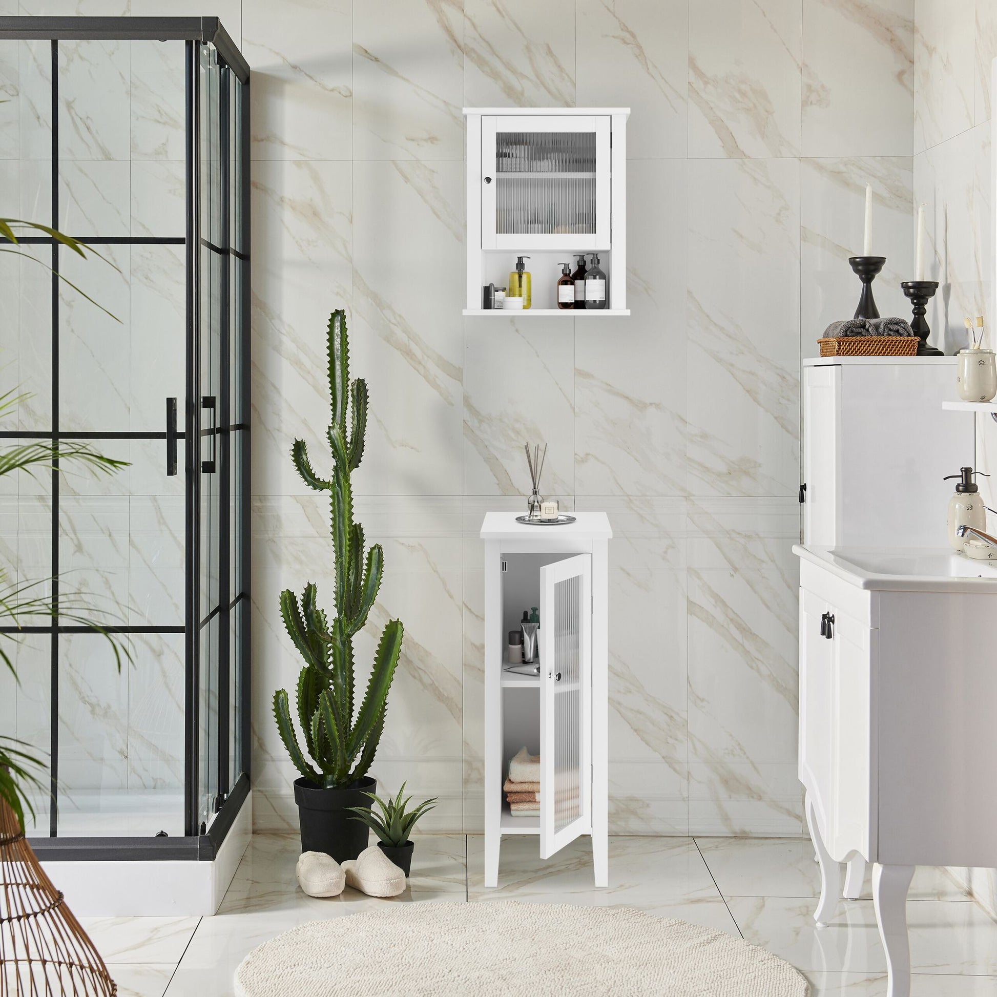 Hängender Badschrank mit Tür Weiss-Transparent von Relaxdays