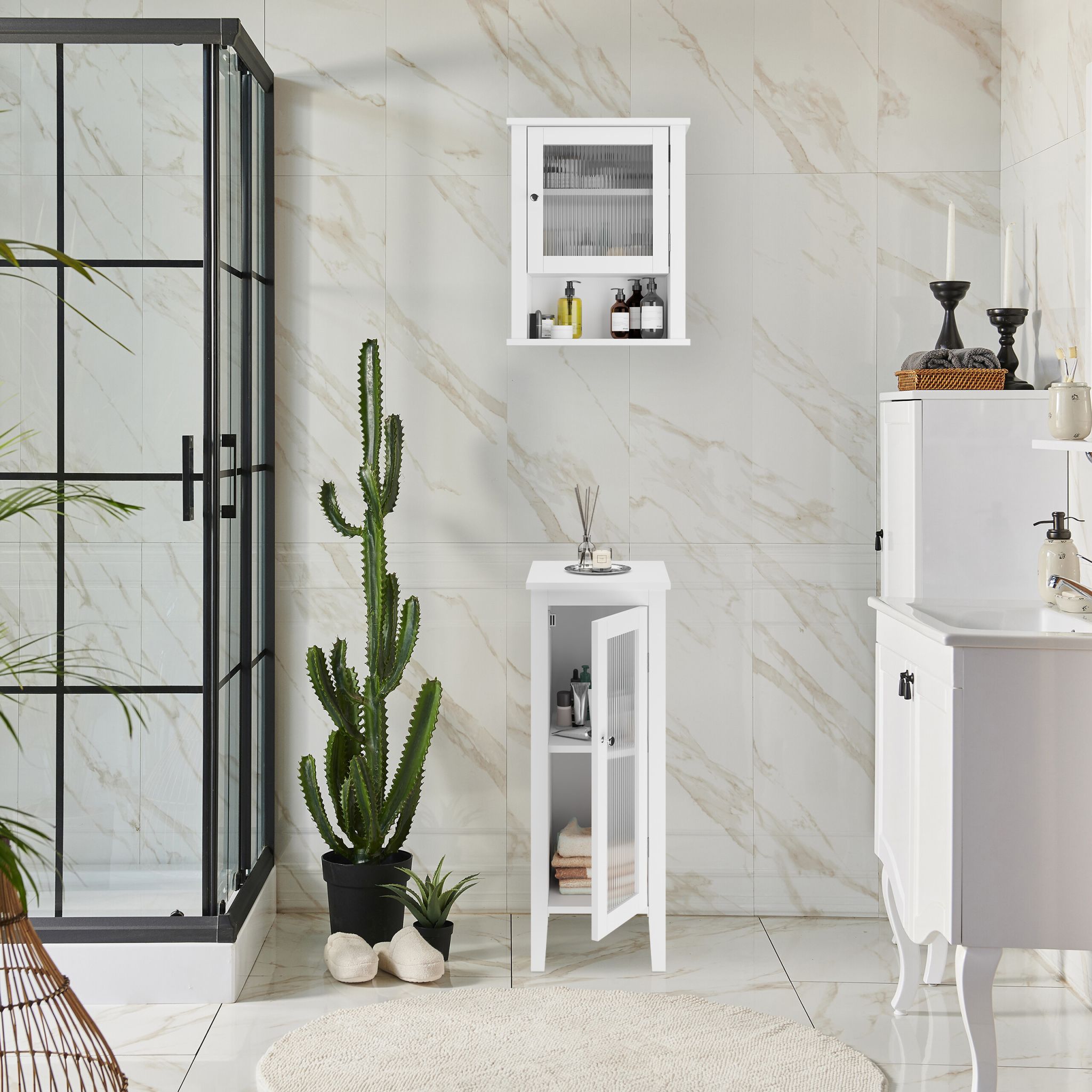 Hängender Badschrank mit Tür Weiss-Transparent von Relaxdays