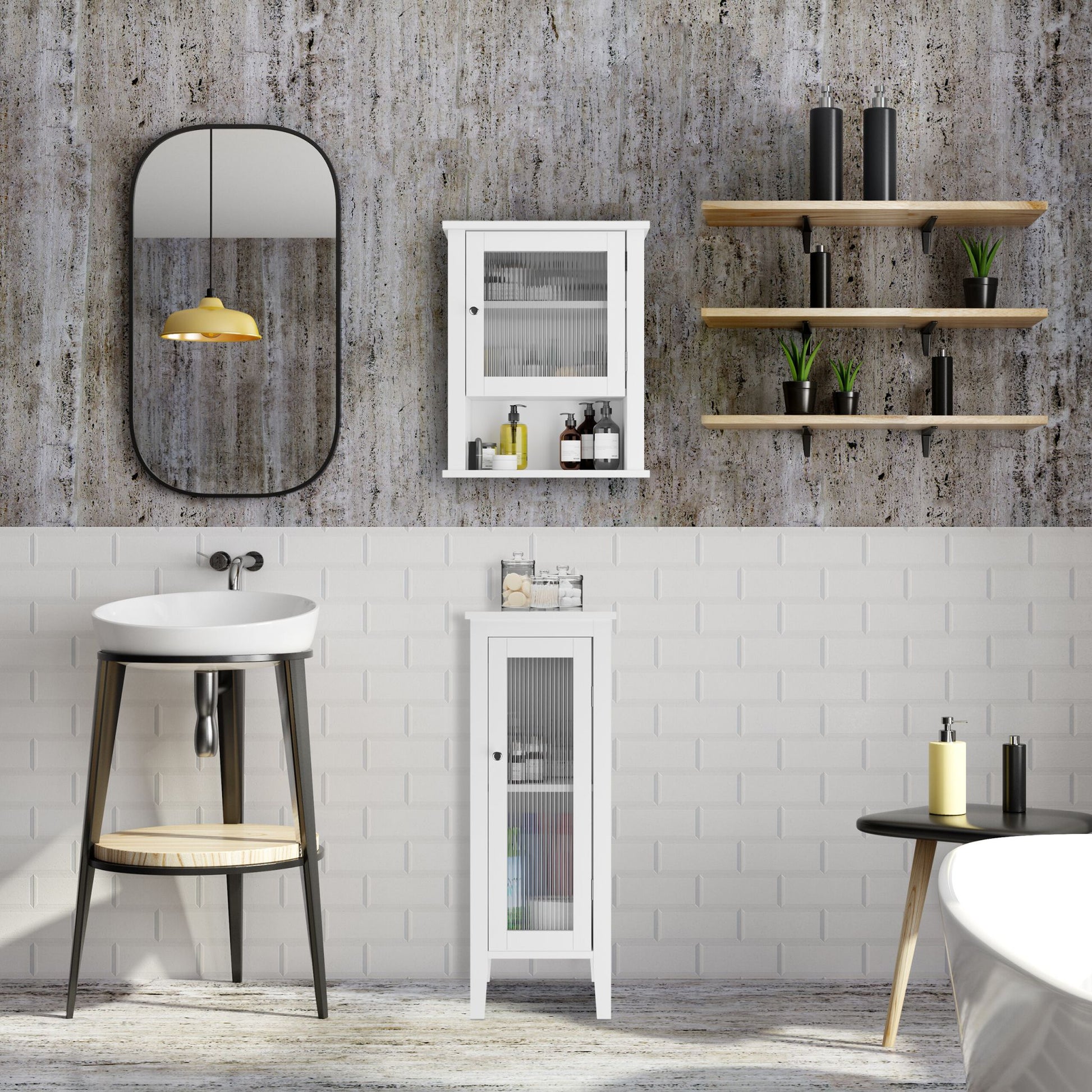 Hängender Badschrank mit Tür Weiss-Transparent von Relaxdays