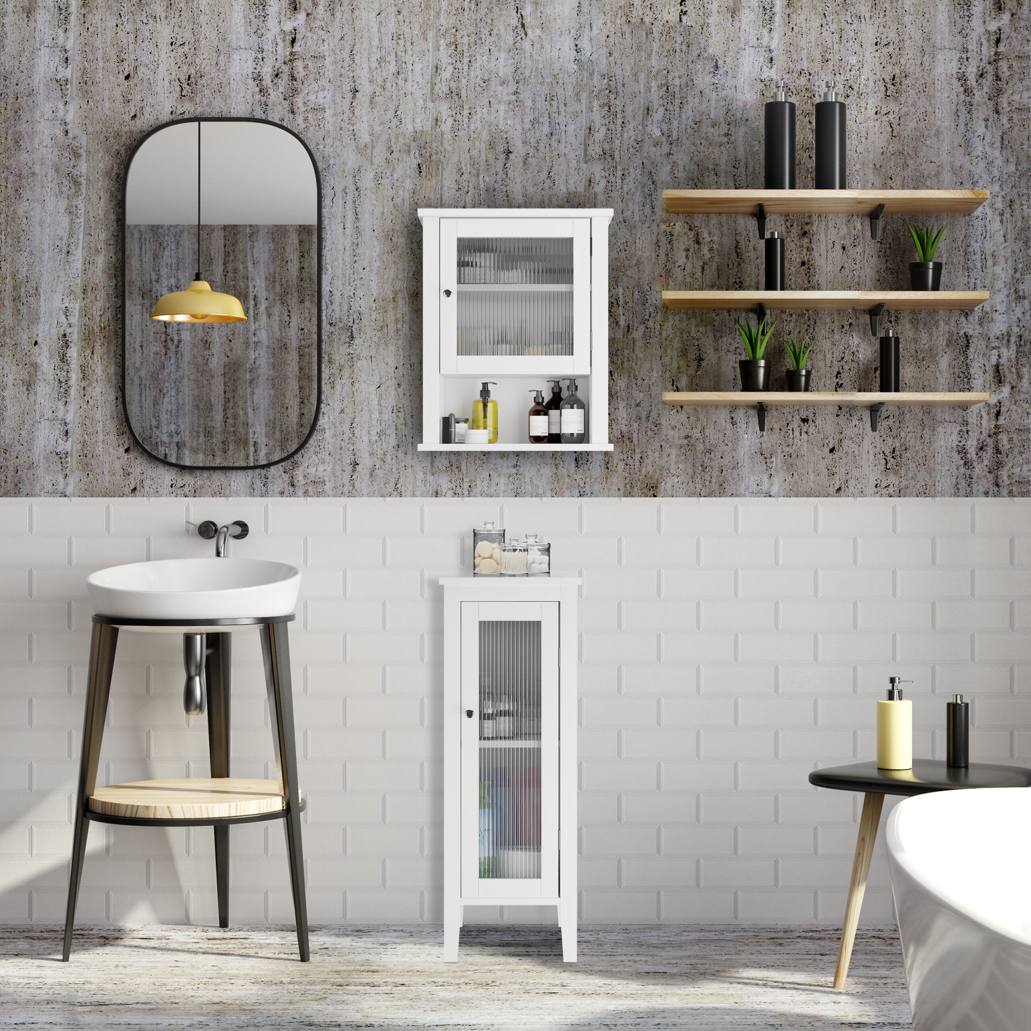Hängender Badschrank mit Tür Weiss-Transparent von Relaxdays