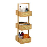 Badregal Bambus & Rattan mit 3 Ablagen Hellbraun von Relaxdays