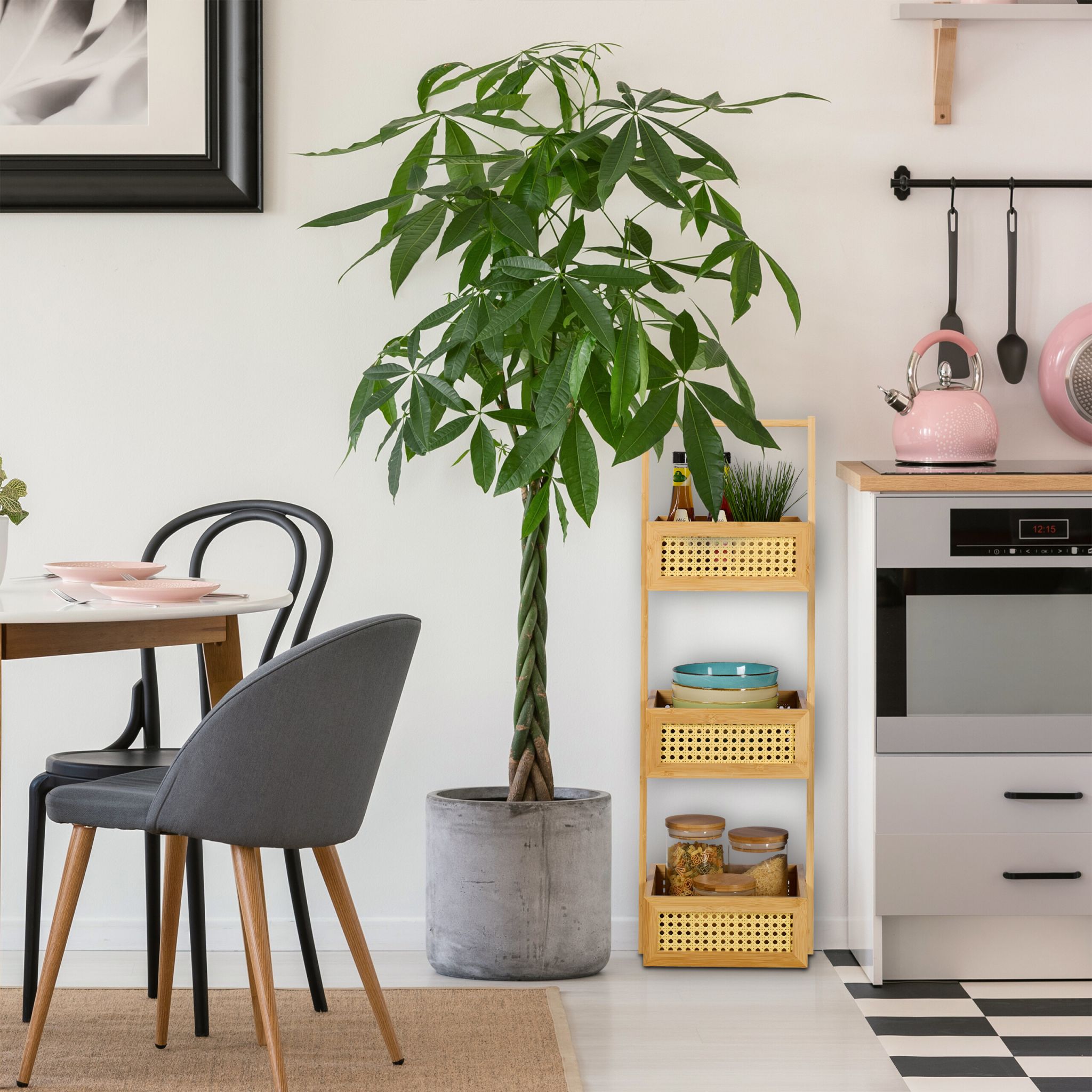 Badregal Bambus & Rattan mit 3 Ablagen Hellbraun von Relaxdays