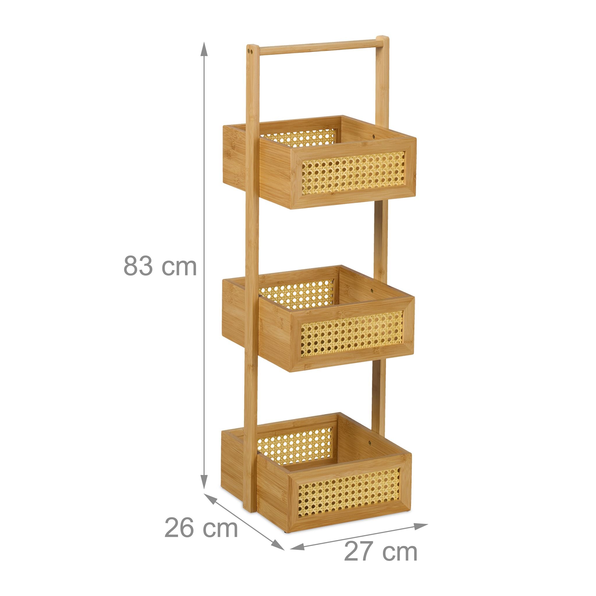 Badregal Bambus & Rattan mit 3 Ablagen Hellbraun von Relaxdays