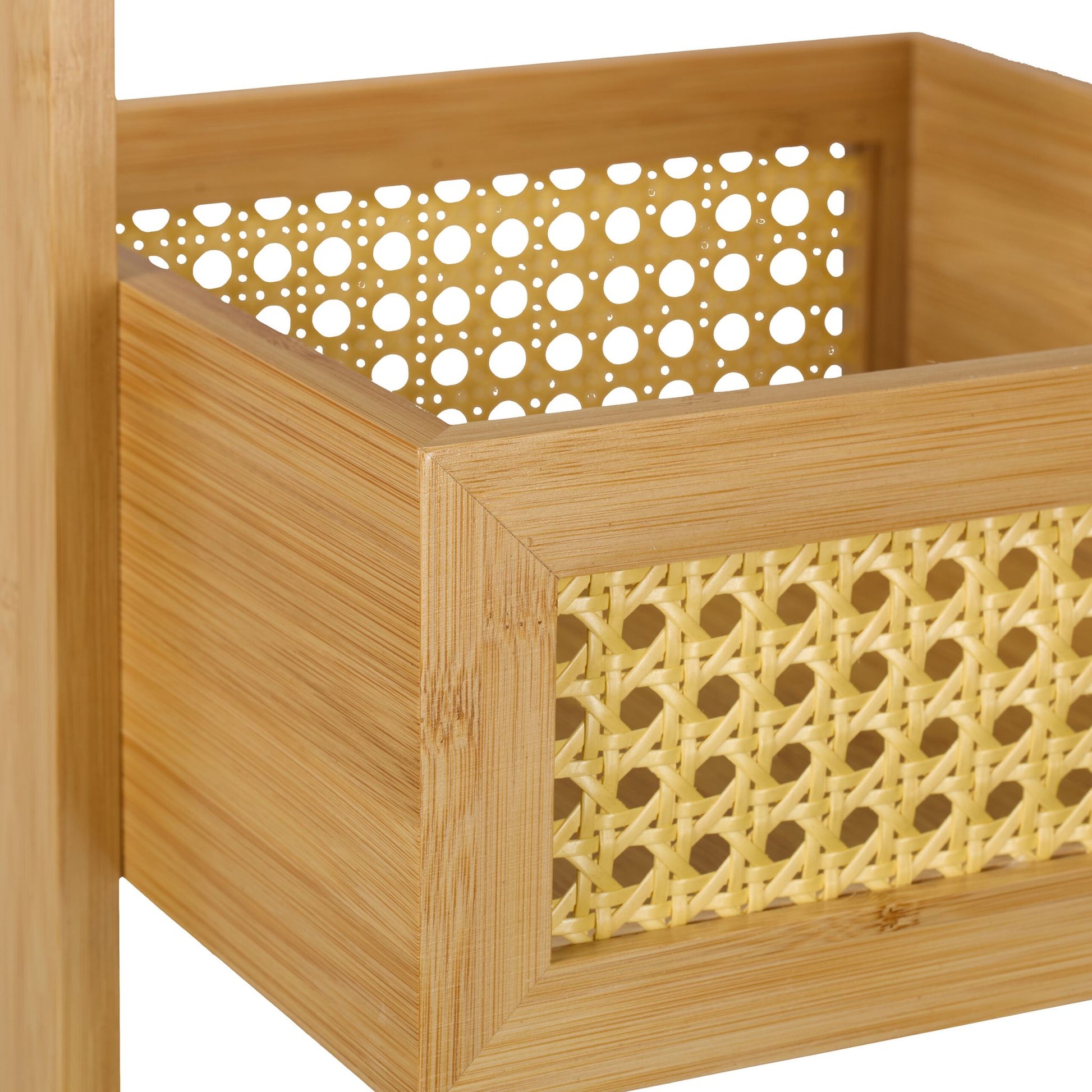 Badregal Bambus & Rattan mit 3 Ablagen Hellbraun von Relaxdays