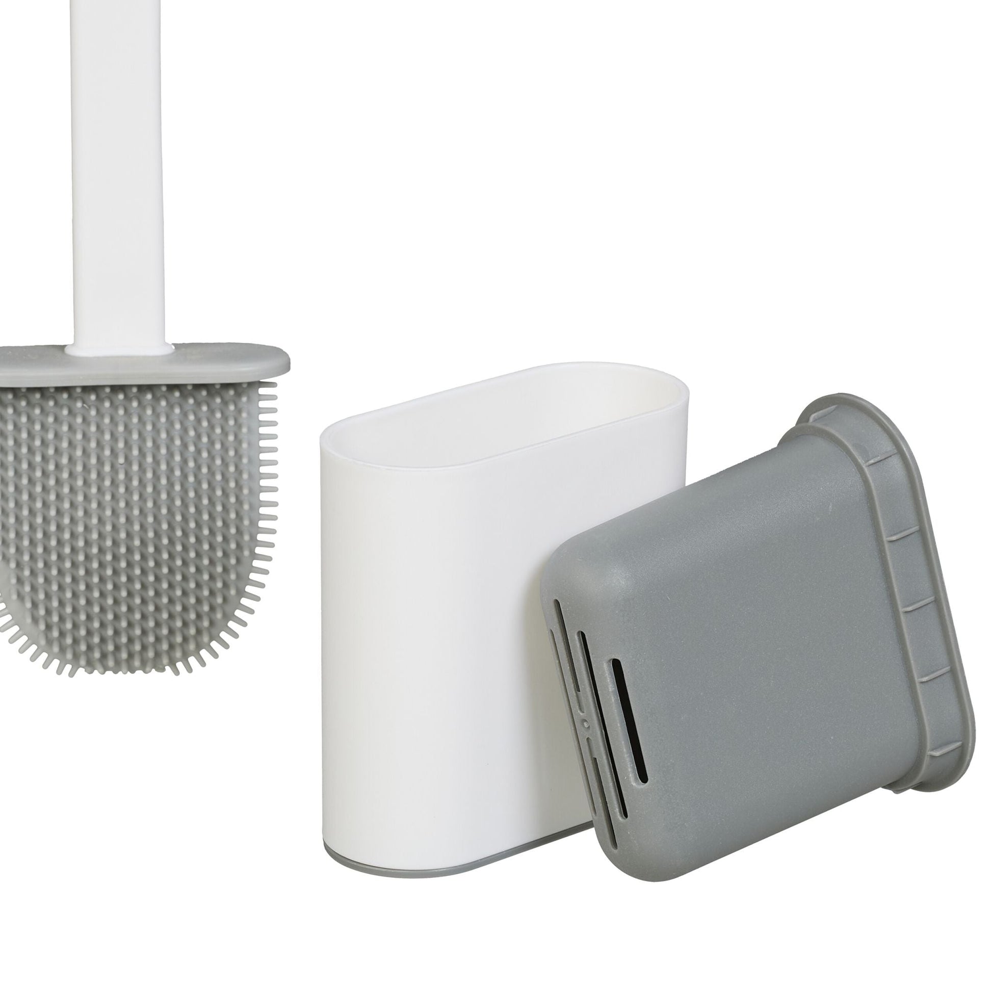 WC Garnitur Bambus & Kunststoff Weiss-Hellbraun-Grau von Relaxdays