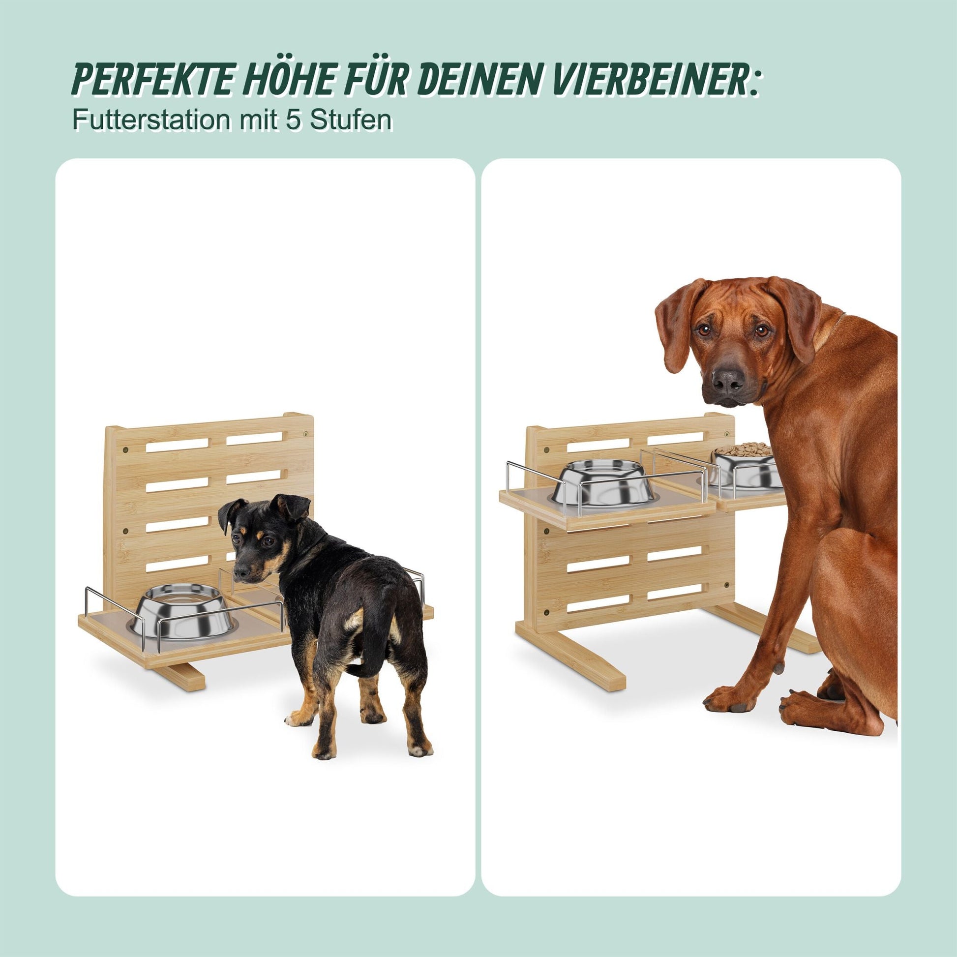 Futterstation für Hunde höhenverstellbar Hellbraun-Silber von Relaxdays
