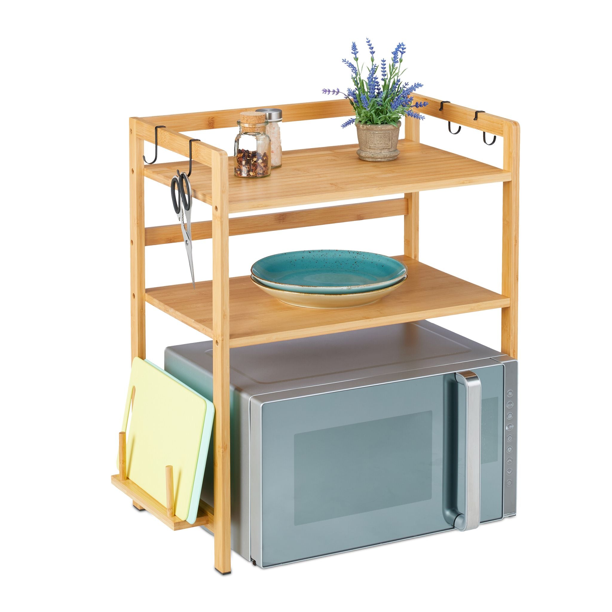 Mikrowellen Regal 2 Ebenen Hellbraun-Schwarz von Relaxdays