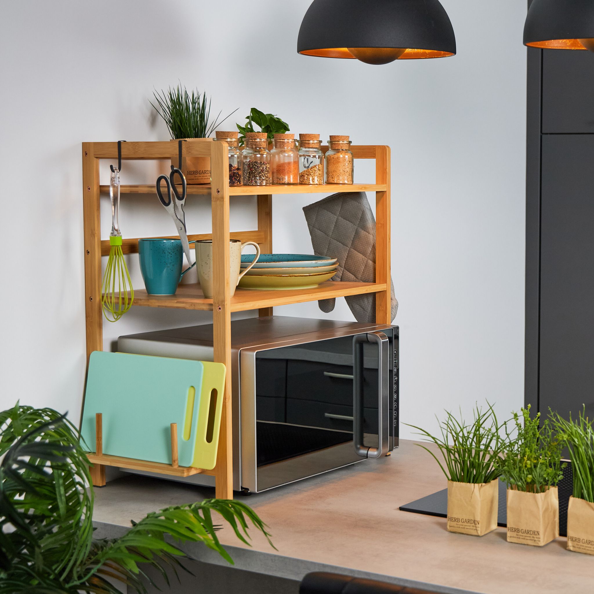 Mikrowellen Regal 2 Ebenen Hellbraun-Schwarz von Relaxdays