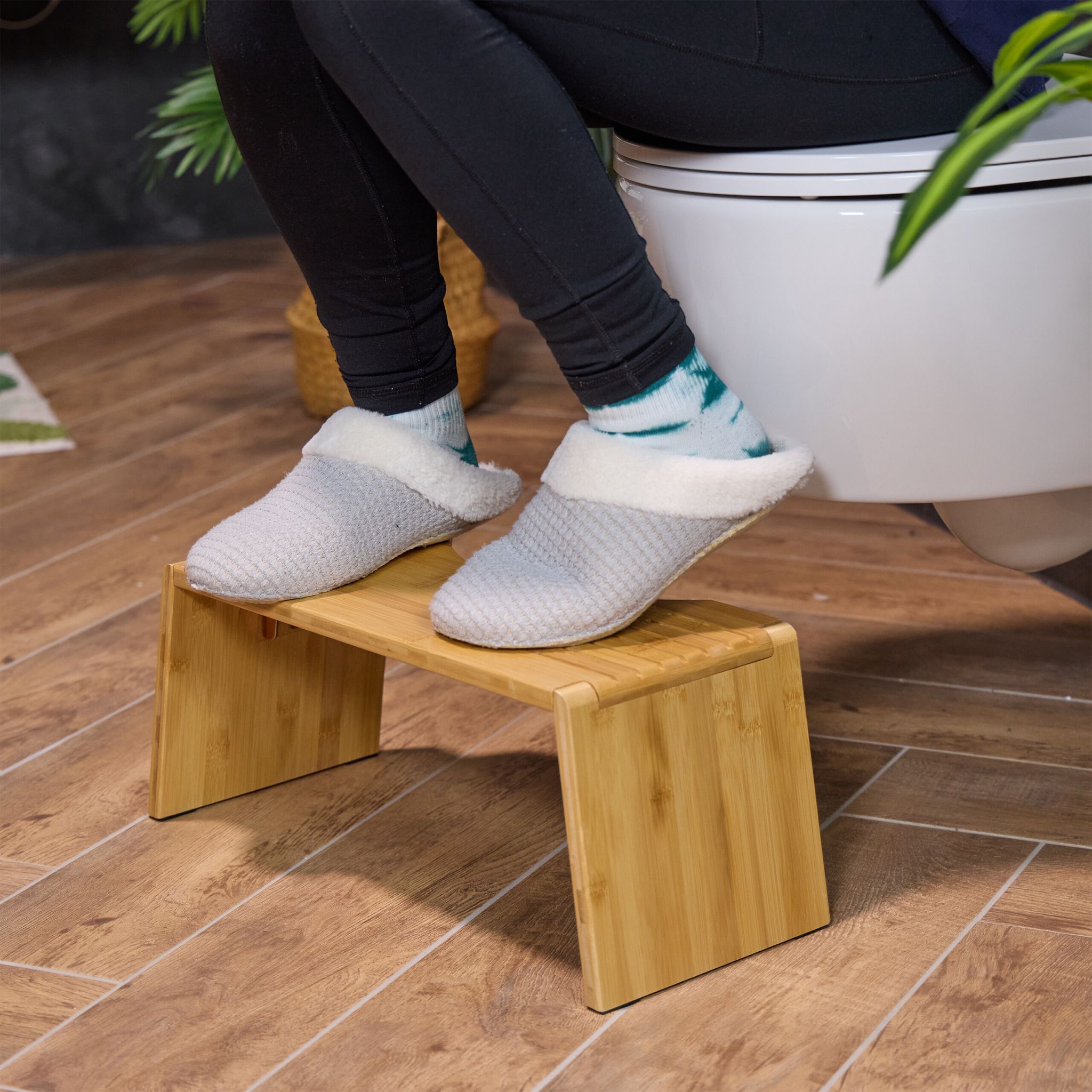 Klappbarer Toilettenhocker Bambus Hellbraun von Relaxdays