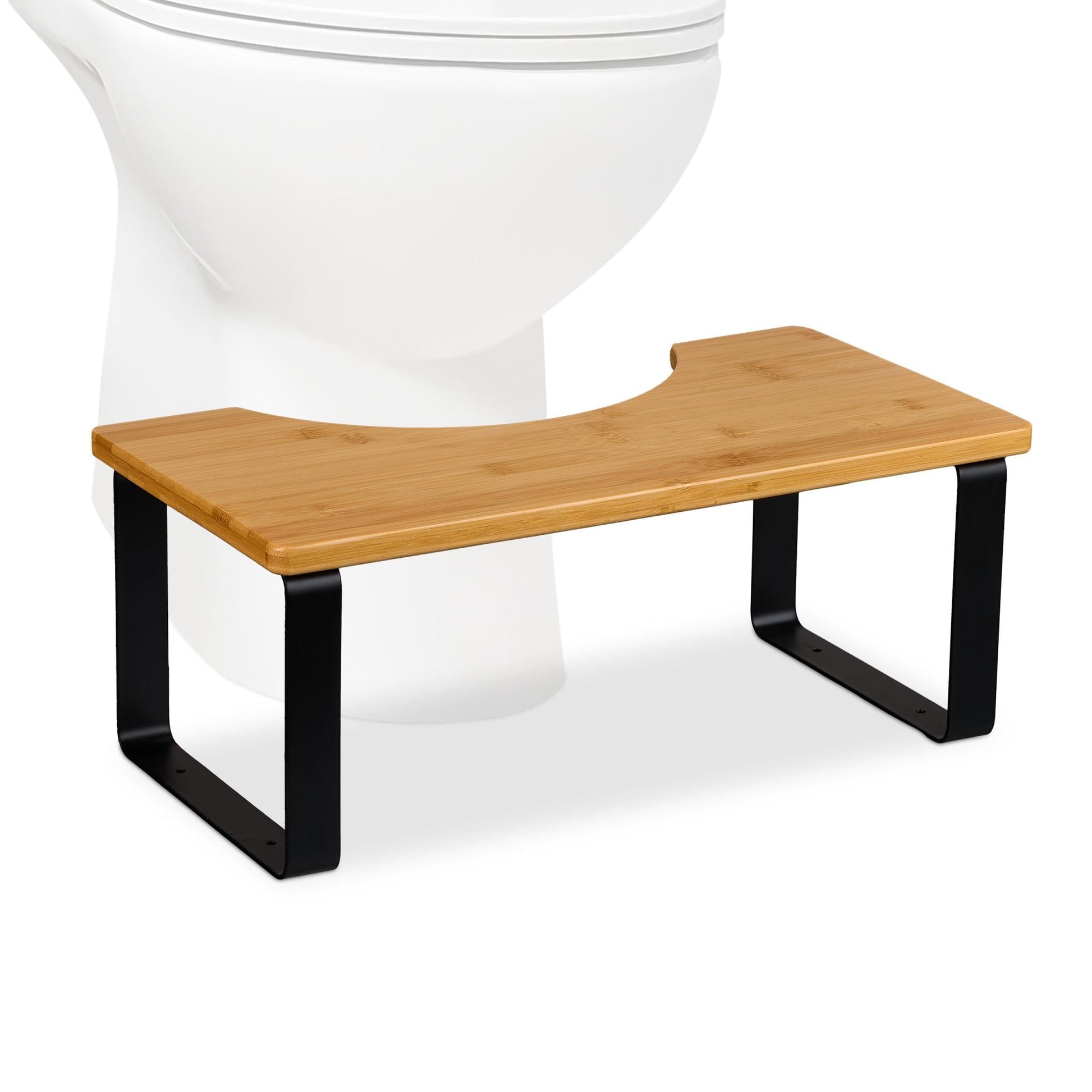 Toilettenhocker Bambus & Metall Hellbraun-Schwarz von Relaxdays