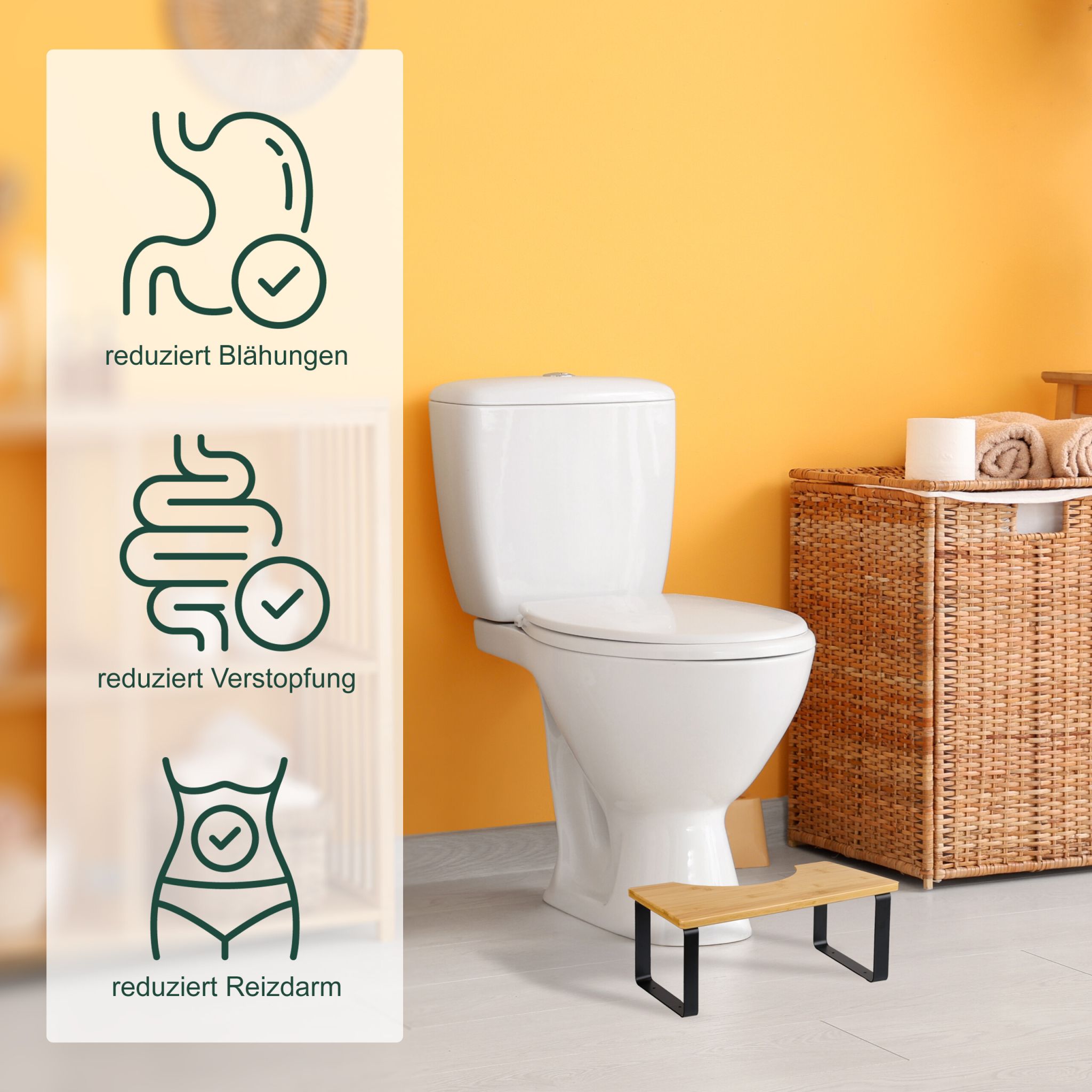 Toilettenhocker Bambus & Metall Hellbraun-Schwarz von Relaxdays