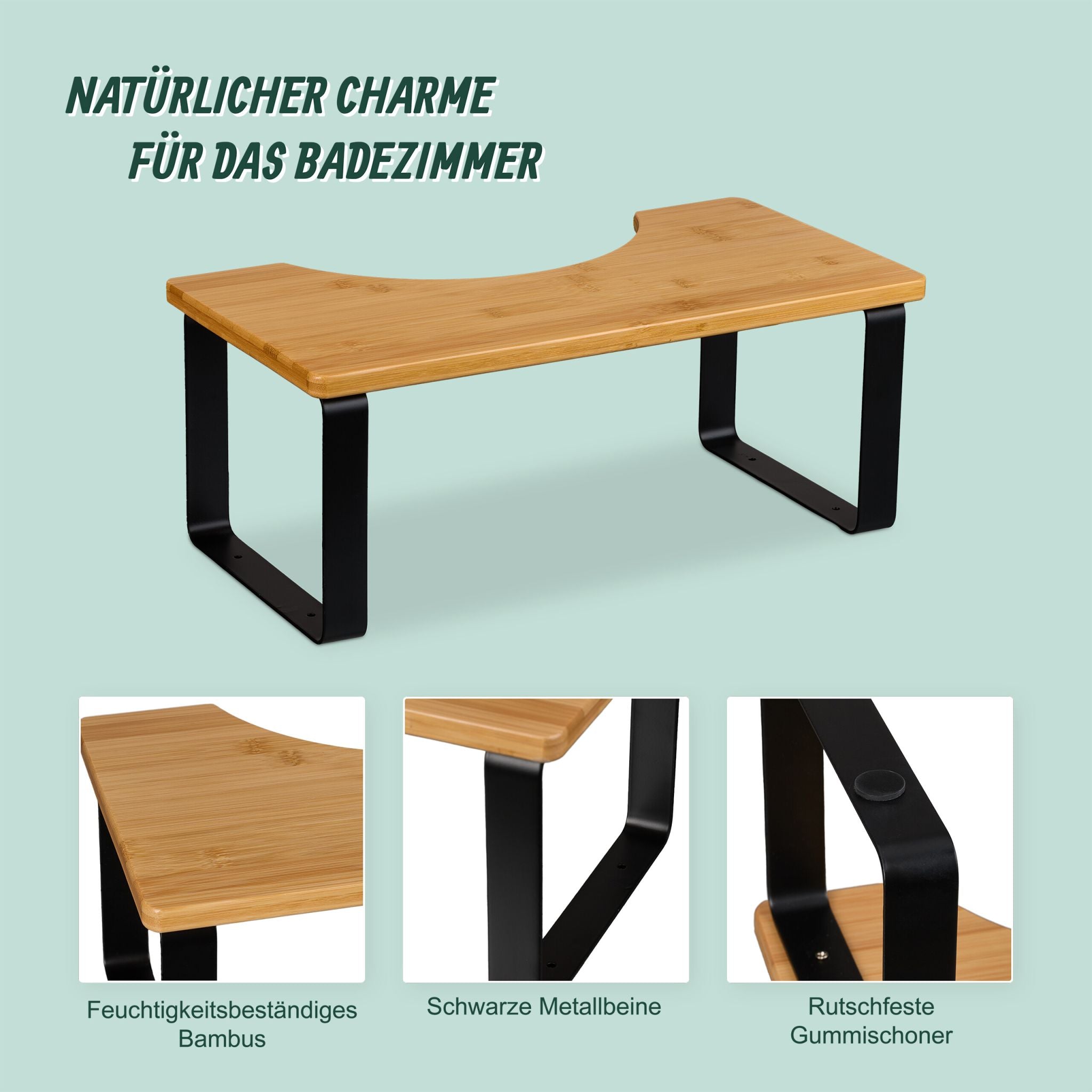 Toilettenhocker Bambus & Metall Hellbraun-Schwarz von Relaxdays